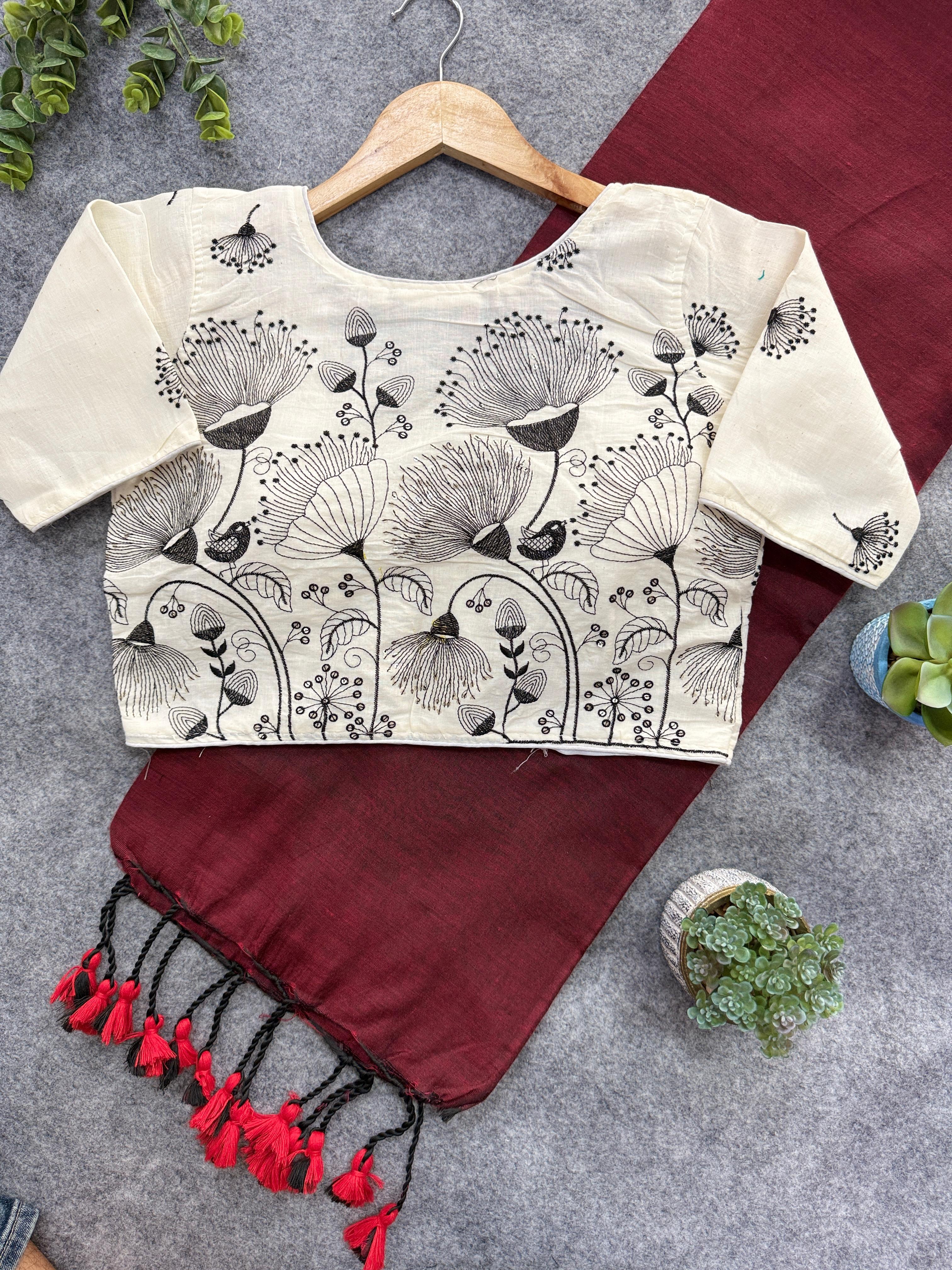 Lekha Cf 116 Khadi Cotton Plain Saree With Embroidery Blouse