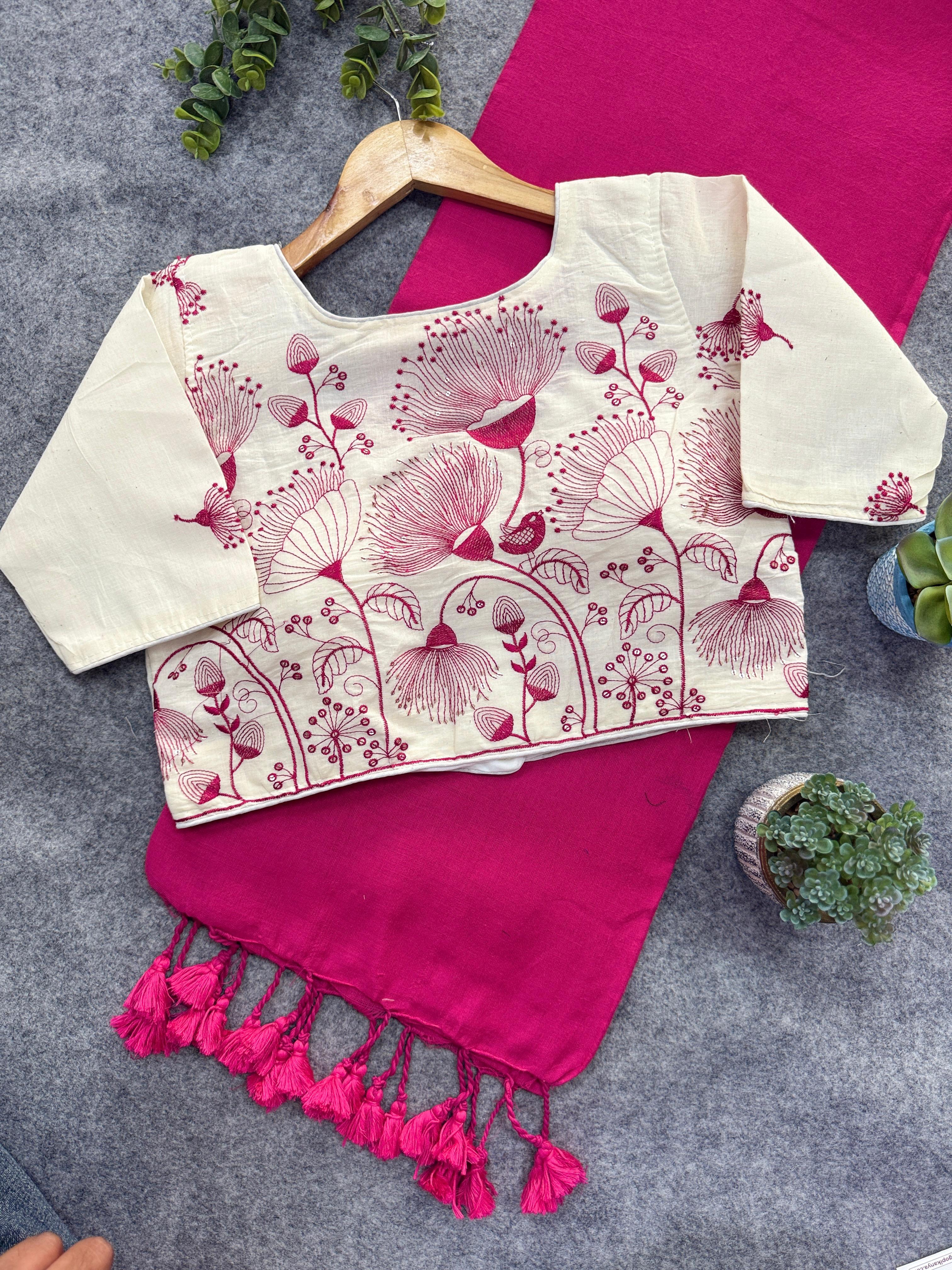 Lekha Cf 116 Khadi Cotton Plain Saree With Embroidery Blouse