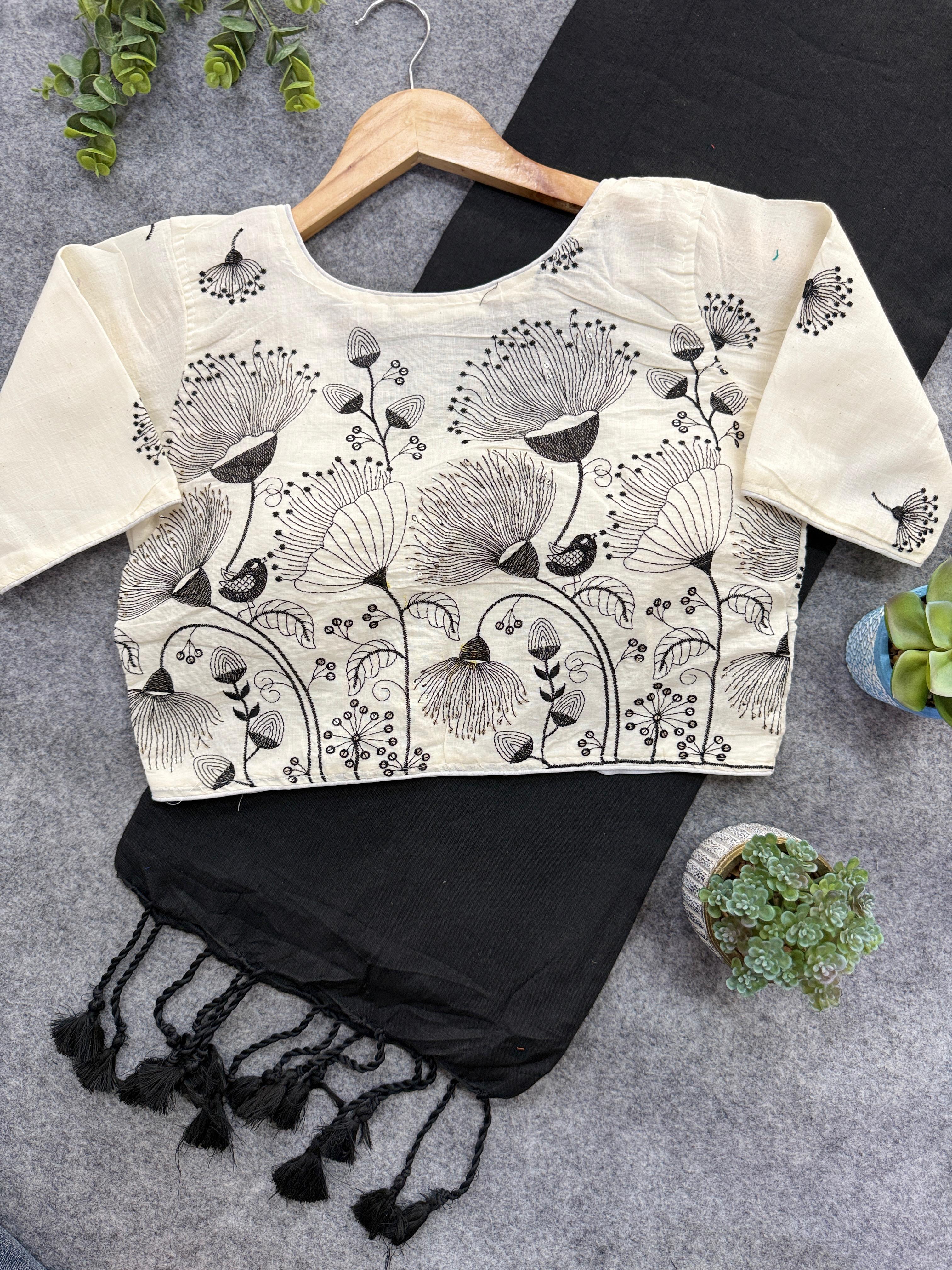 Lekha Cf 116 Khadi Cotton Plain Saree With Embroidery Blouse