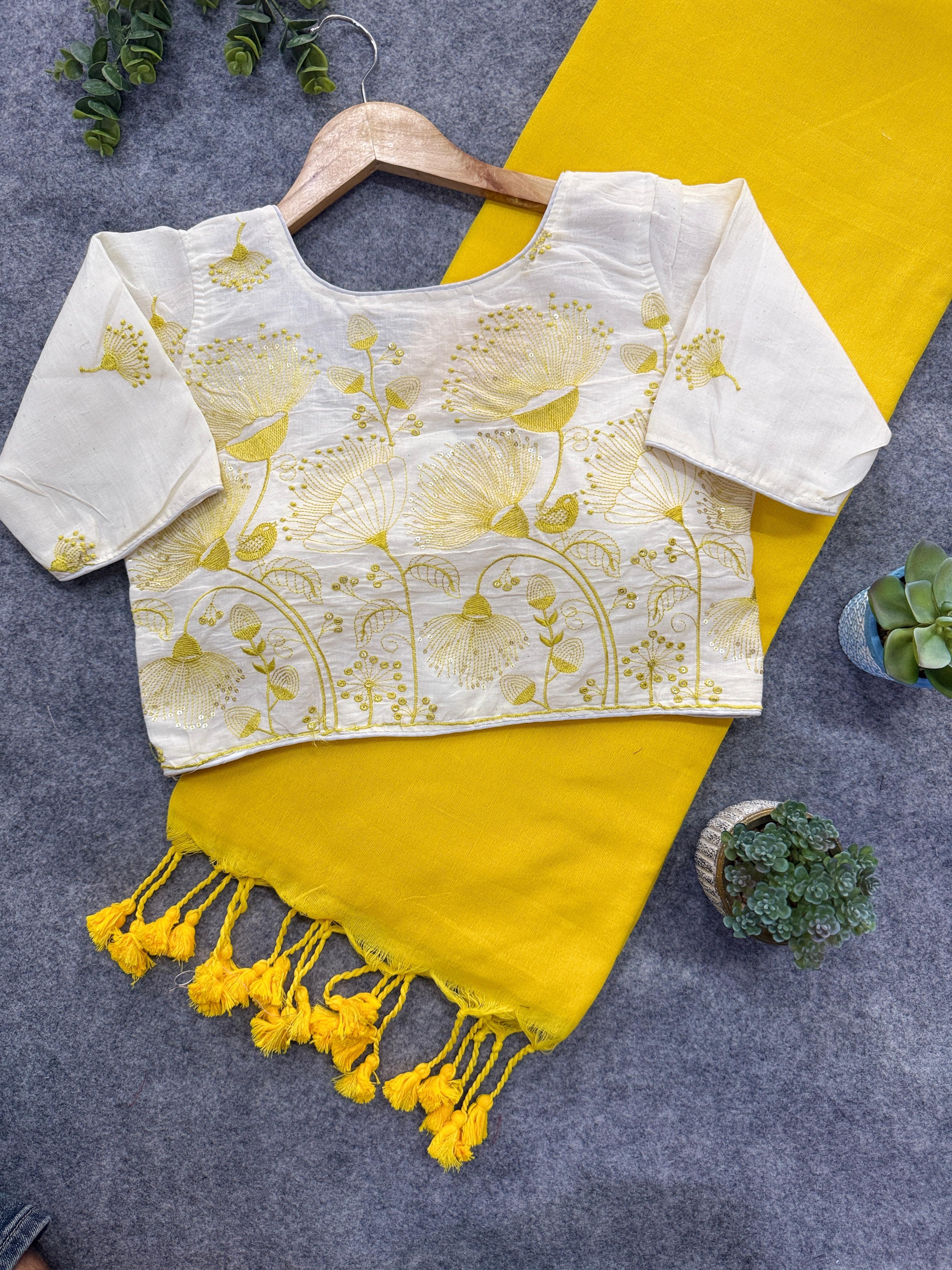 Lekha Cf 116 Khadi Cotton Plain Saree With Embroidery Blouse