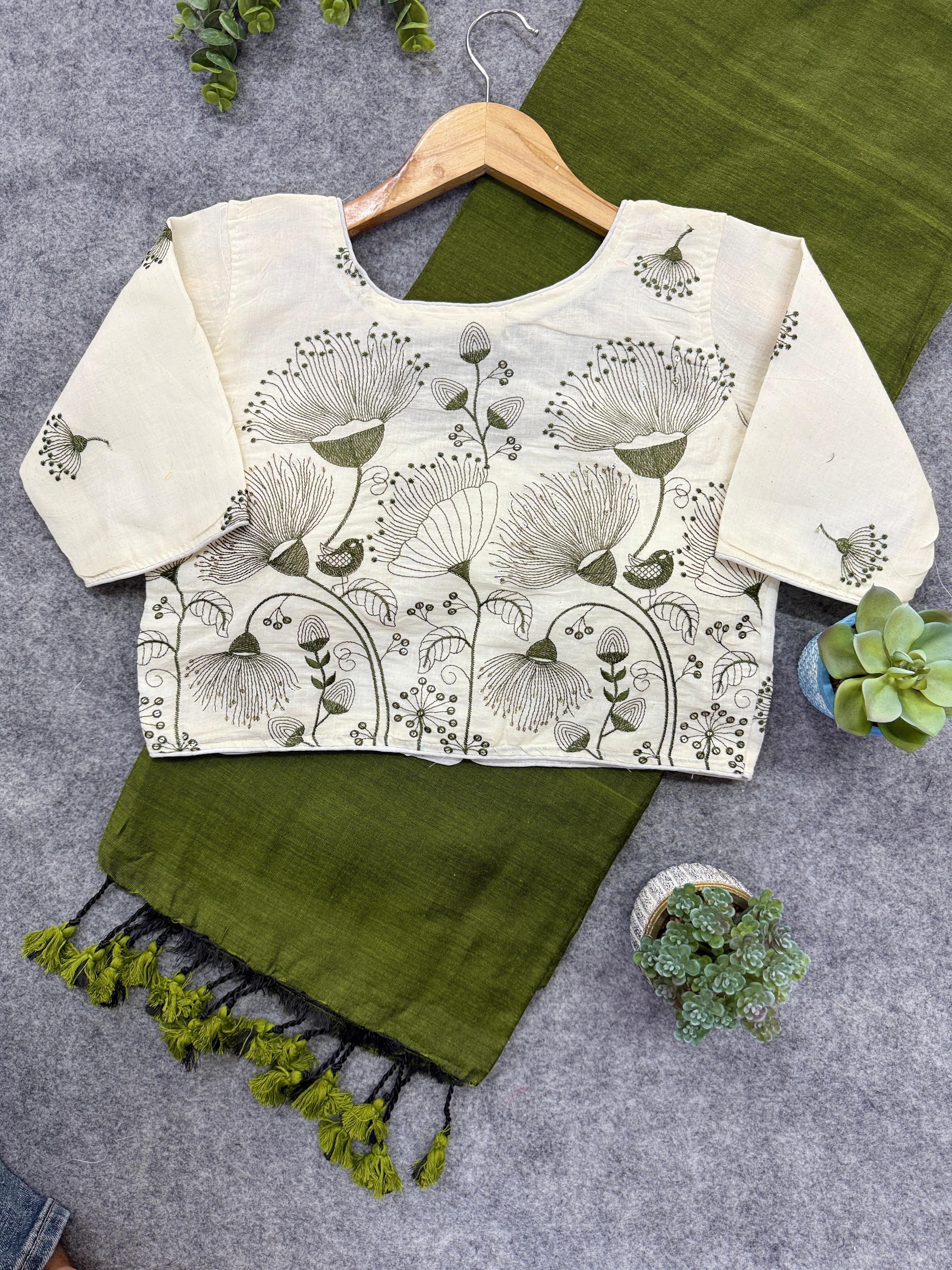 Lekha Cf 116 Khadi Cotton Plain Saree With Embroidery Blouse