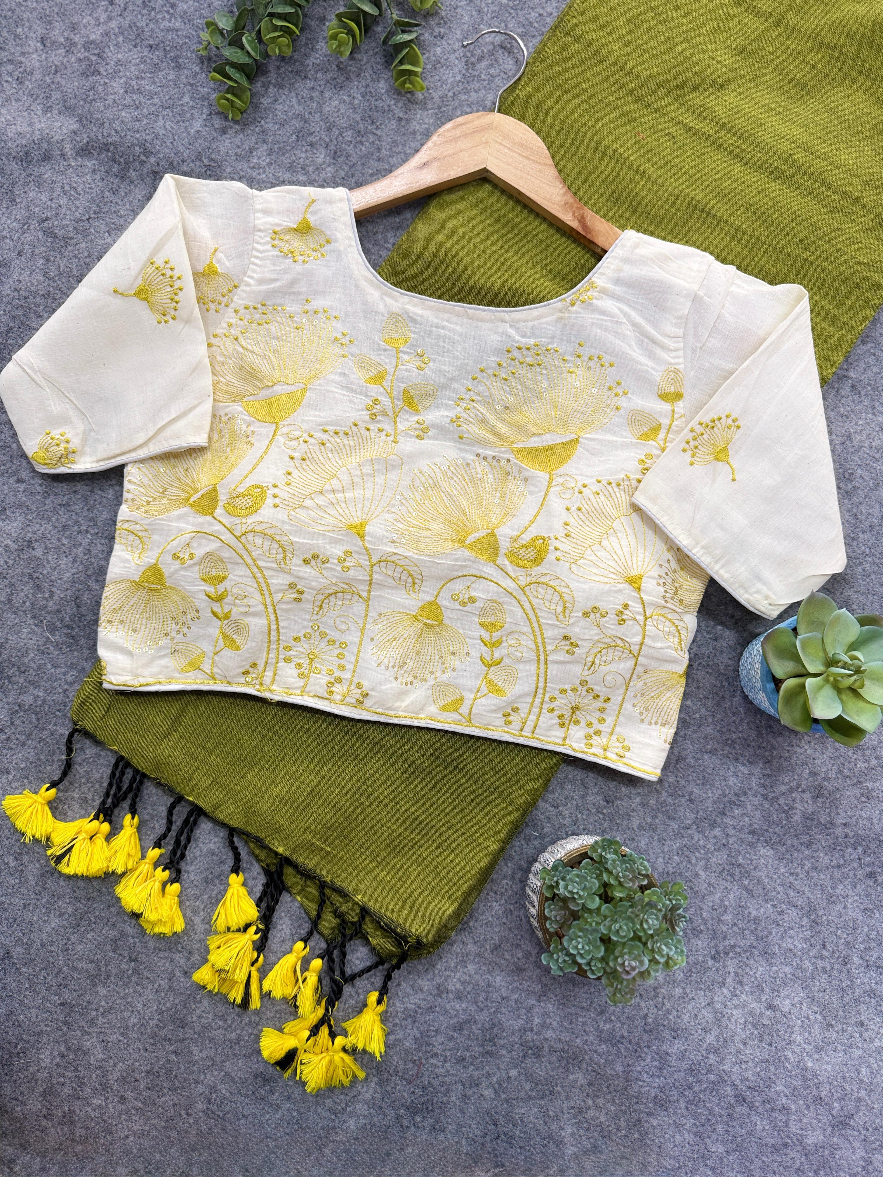 Lekha Cf 116 Khadi Cotton Plain Saree With Embroidery Blouse