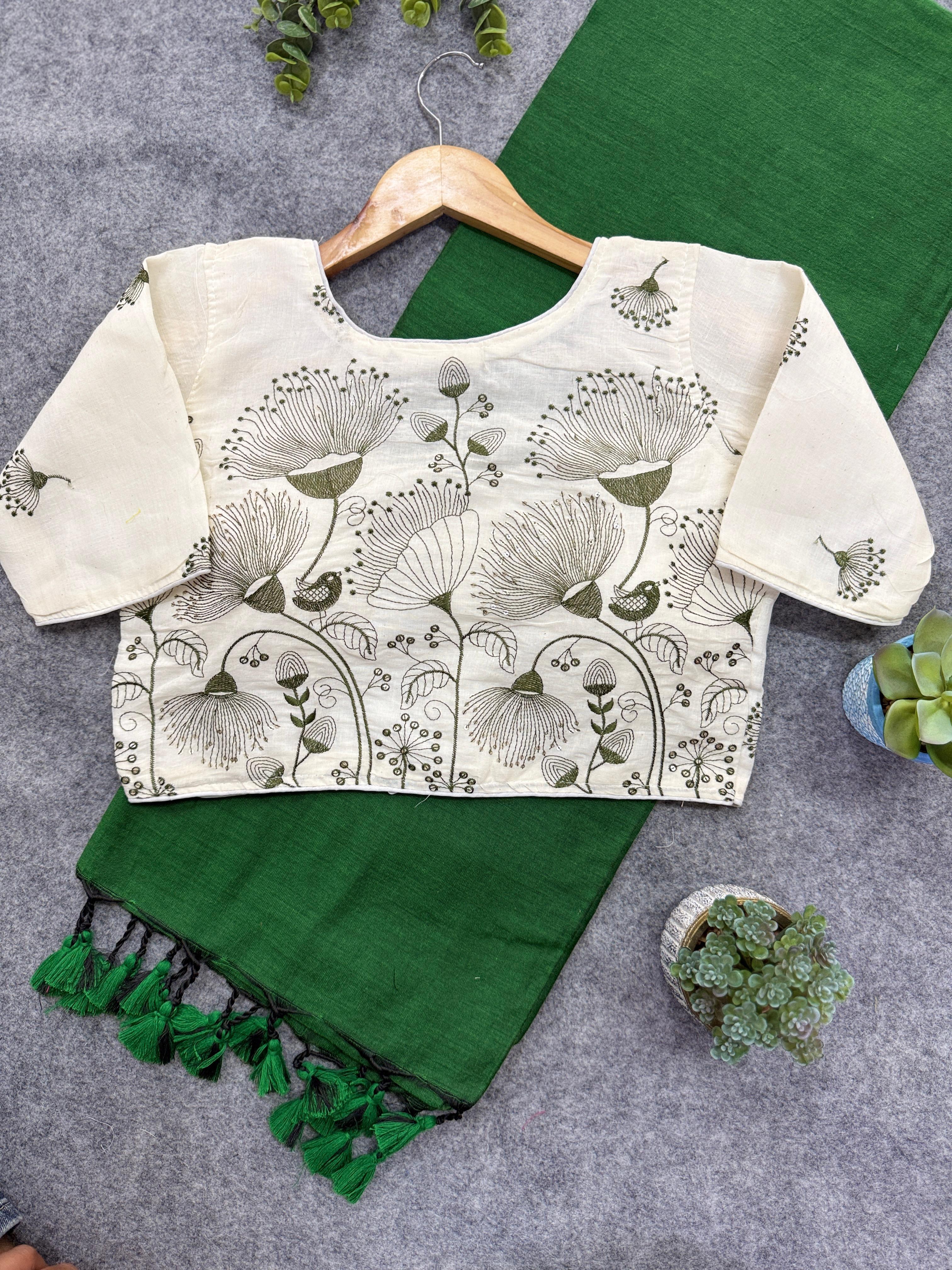 Lekha Cf 116 Khadi Cotton Plain Saree With Embroidery Blouse