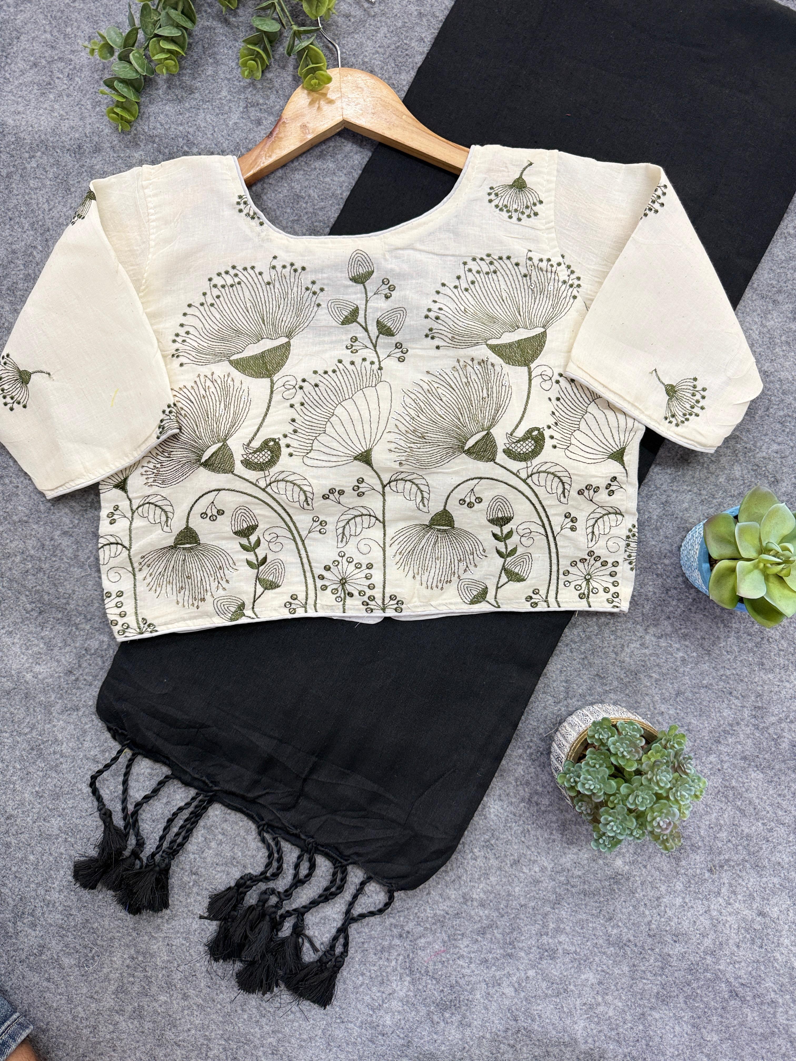 Lekha Cf 116 Khadi Cotton Plain Saree With Embroidery Blouse