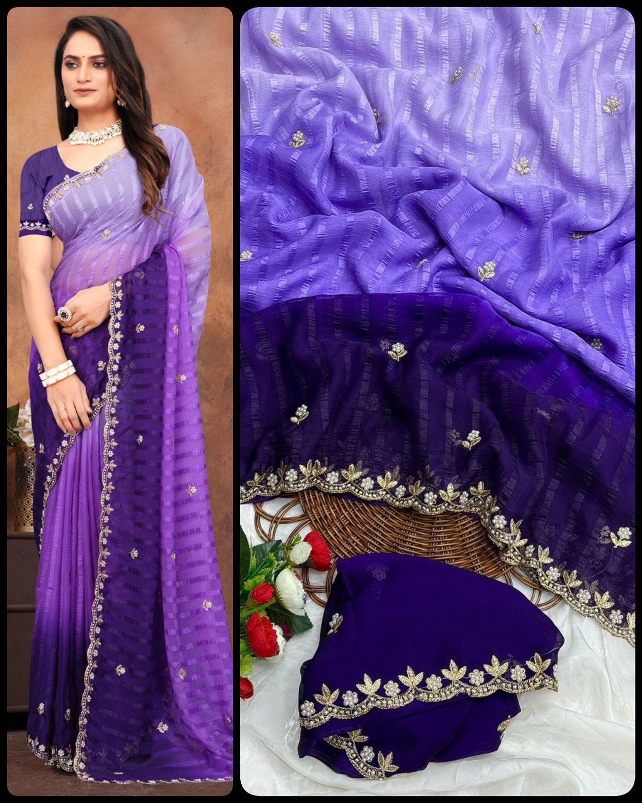 Aab Suryamukhi Chiffon Pattern Handwork Saree Collection