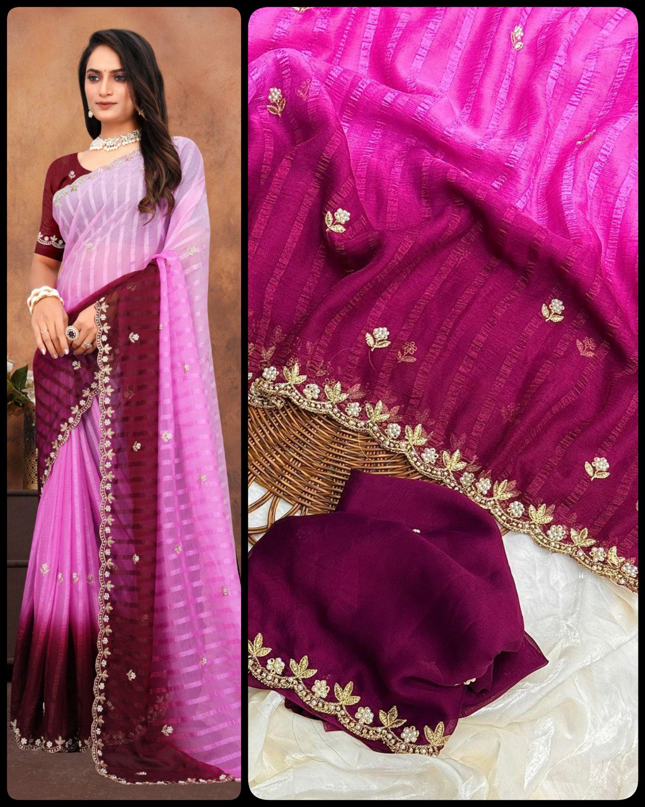 Aab Suryamukhi Chiffon Pattern Handwork Saree Collection