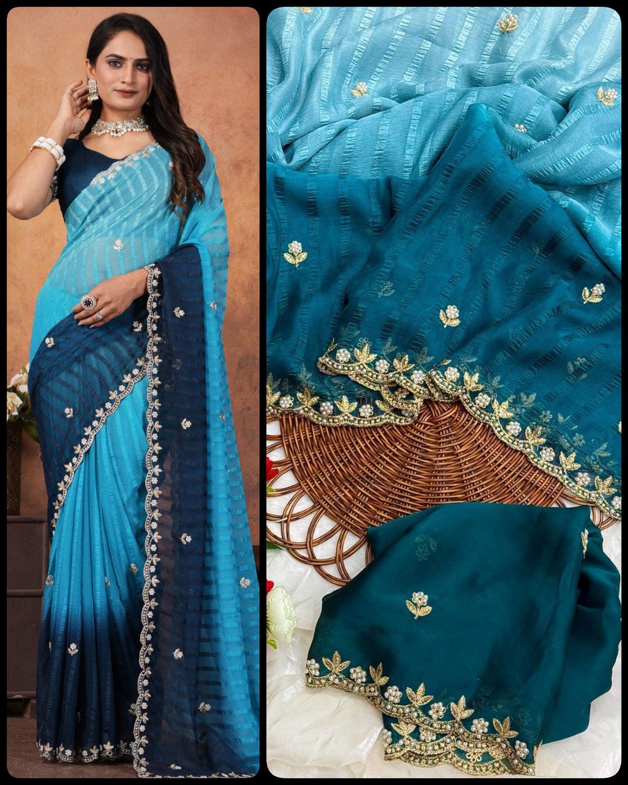 Aab Suryamukhi Chiffon Pattern Handwork Saree Collection