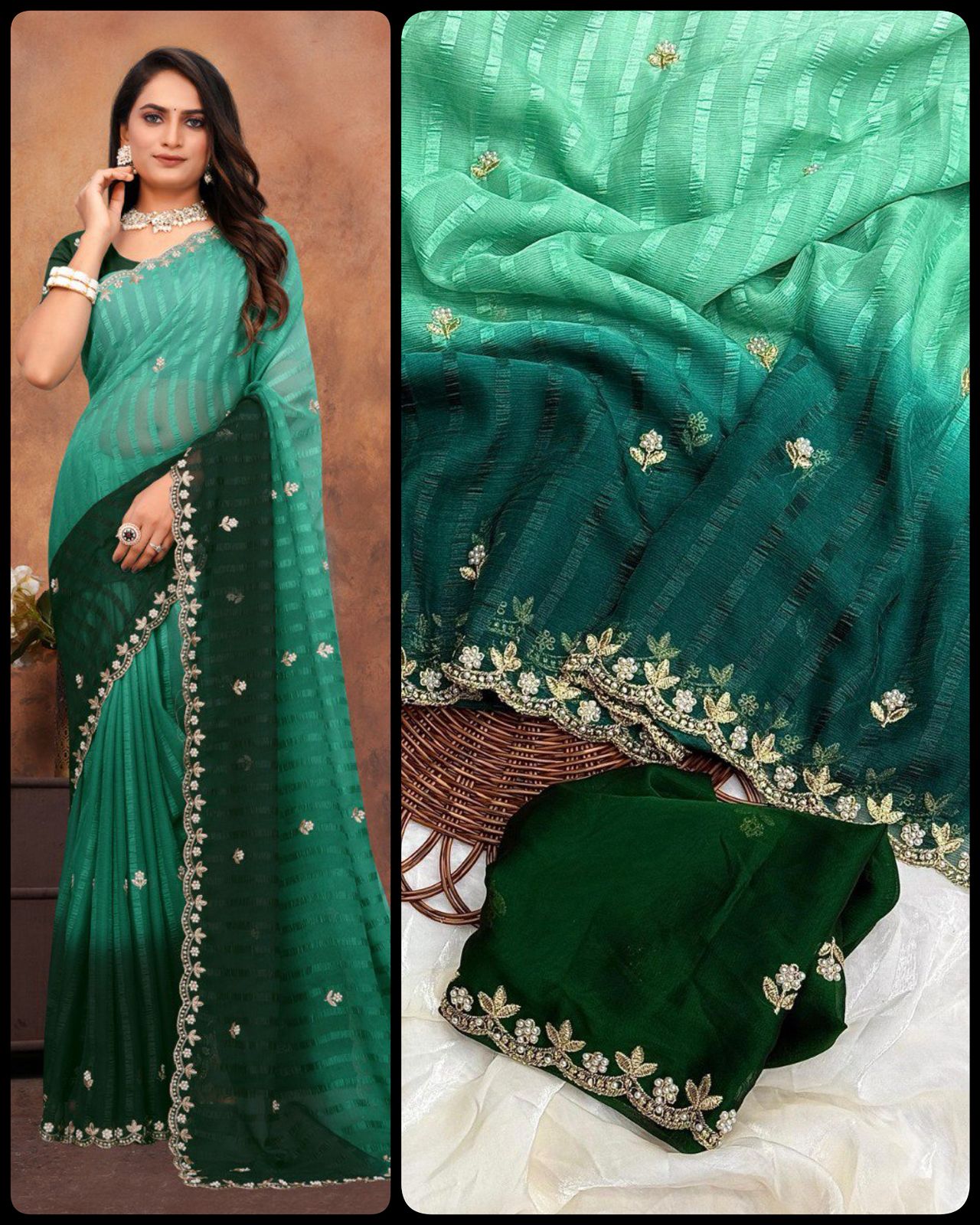 Aab Suryamukhi Chiffon Pattern Handwork Saree Collection