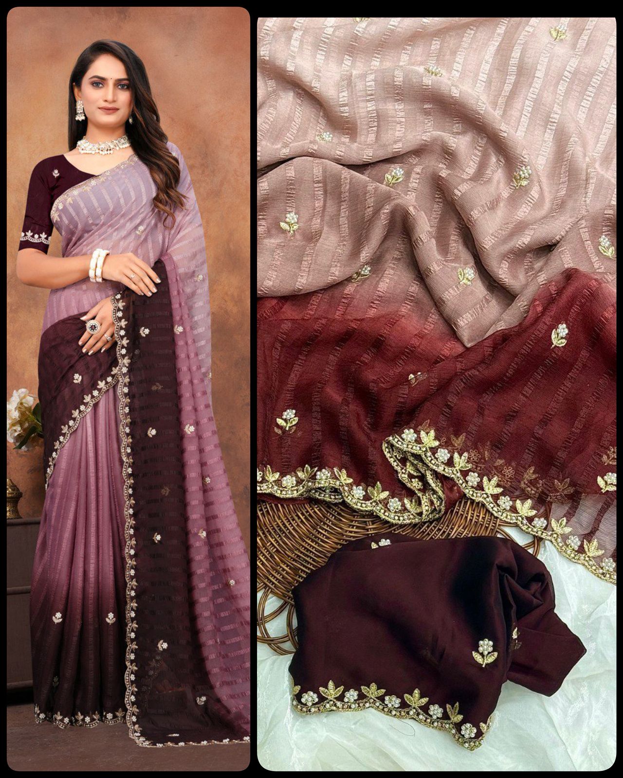 Aab Suryamukhi Chiffon Pattern Handwork Saree Collection