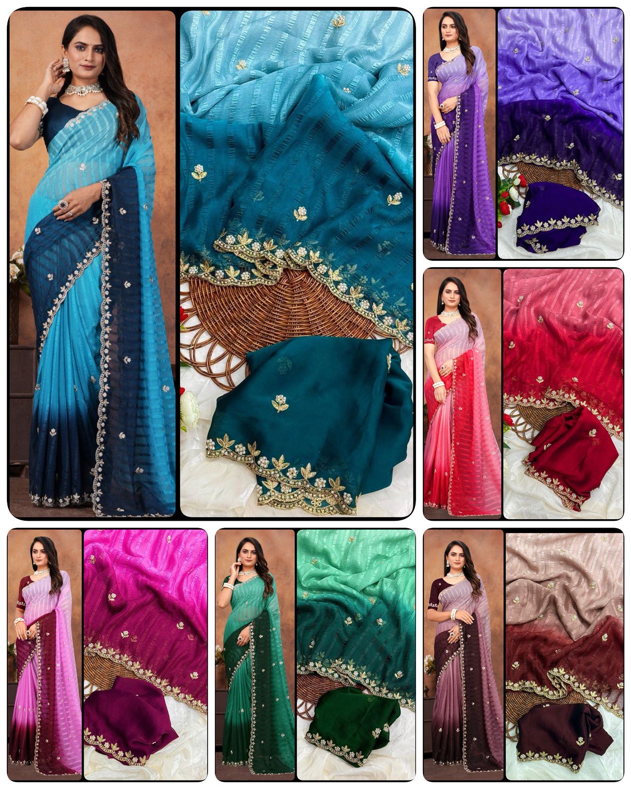 Aab Suryamukhi Chiffon Pattern Handwork Saree Collection