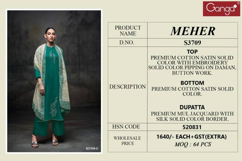 Ganga Meher Cotton Satin Solid Salwar Kameez