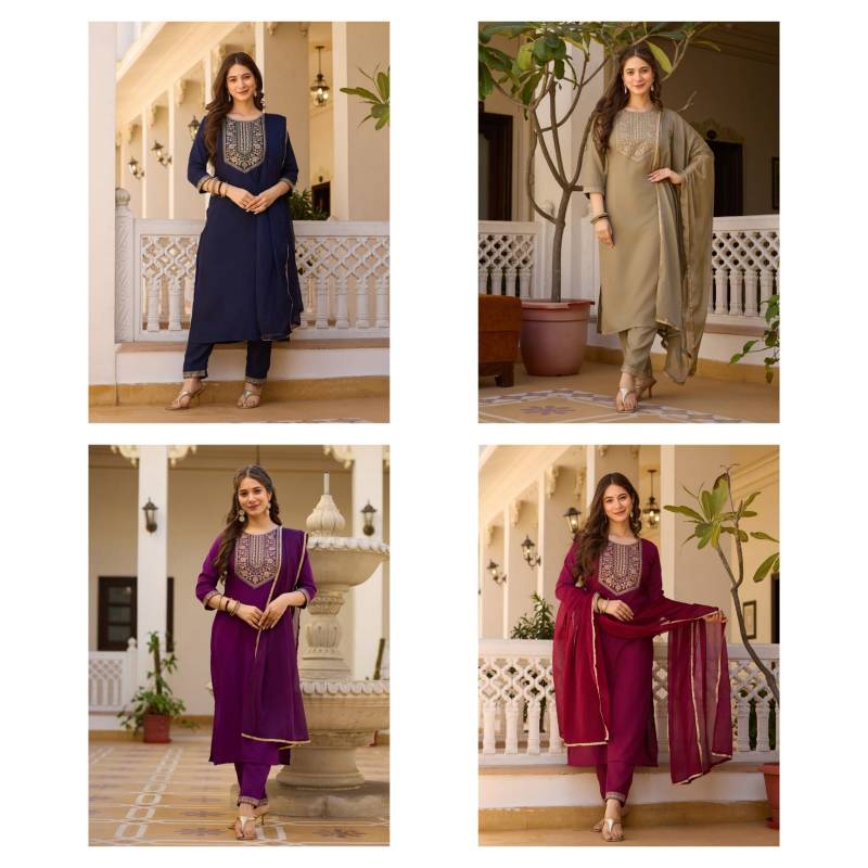 9star Fashion Heer Vol 3 Rayon Embroidered Kurti Bottom With Dupatta