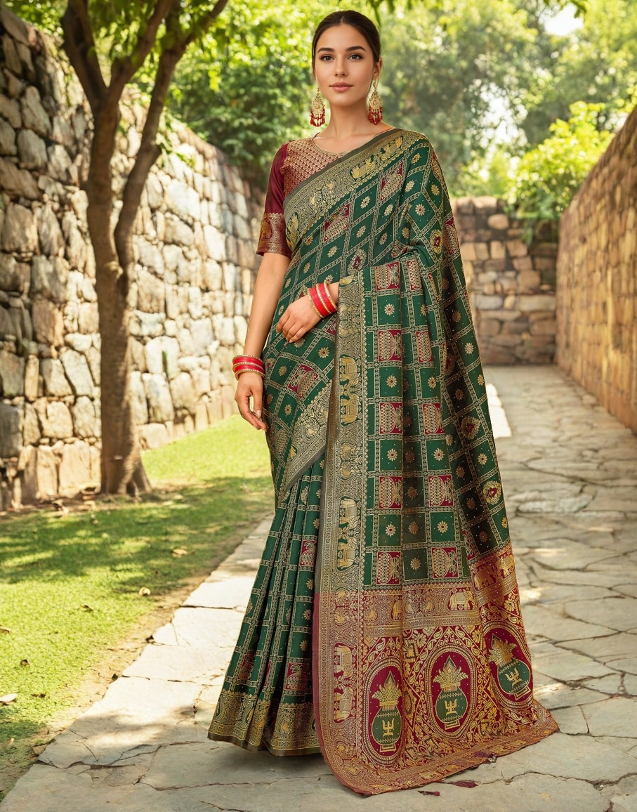 Meera 286 Party Wear Zari Weaving Worked Paithani Silk Saree with Un Stitched Blouse