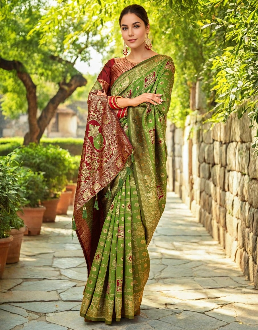 Meera 286 Party Wear Zari Weaving Worked Paithani Silk Saree with Un Stitched Blouse