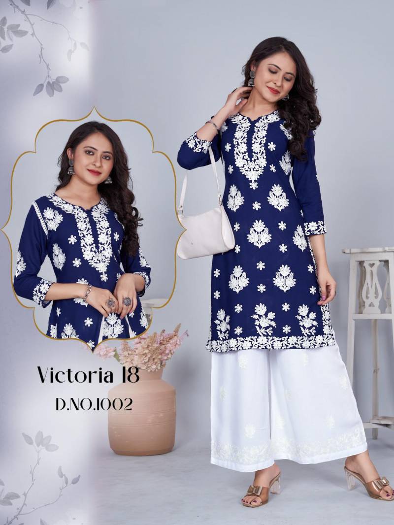 Blue Hills Victoria 18 Rayon Thread Work Kurti With Plazzo