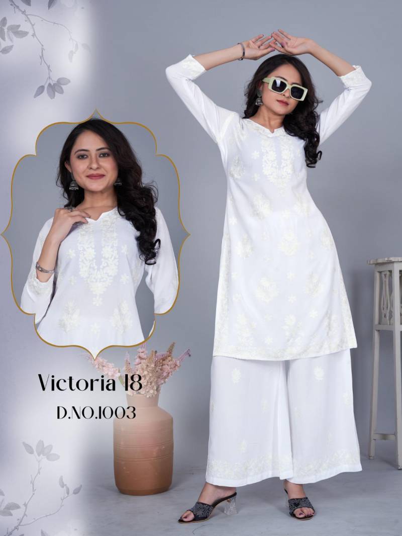 Blue Hills Victoria 18 Rayon Thread Work Kurti With Plazzo