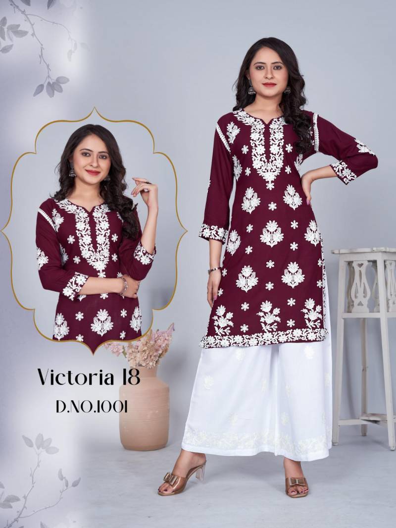 Blue Hills Victoria 18 Rayon Thread Work Kurti With Plazzo