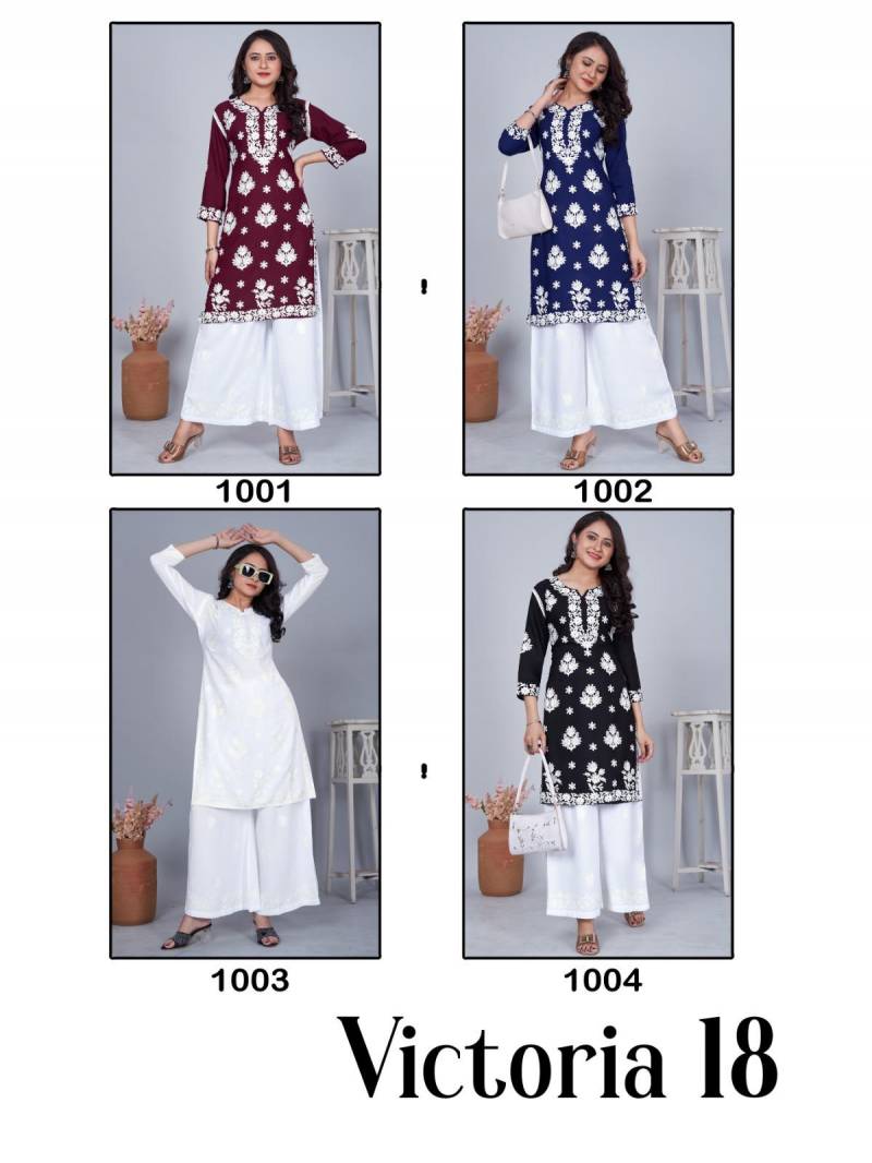 Blue Hills Victoria 18 Rayon Thread Work Kurti With Plazzo