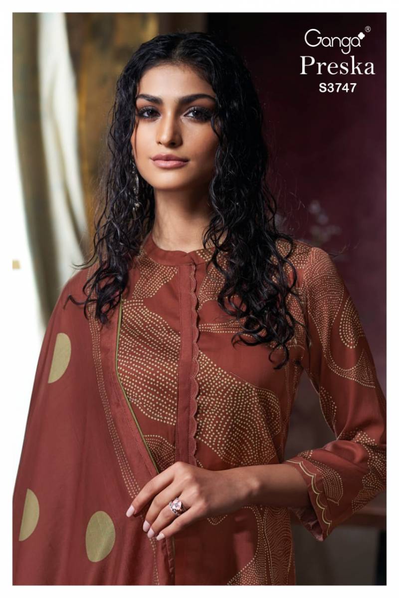 Ganga Preska Cotton Satin Printed Salwar Kameez