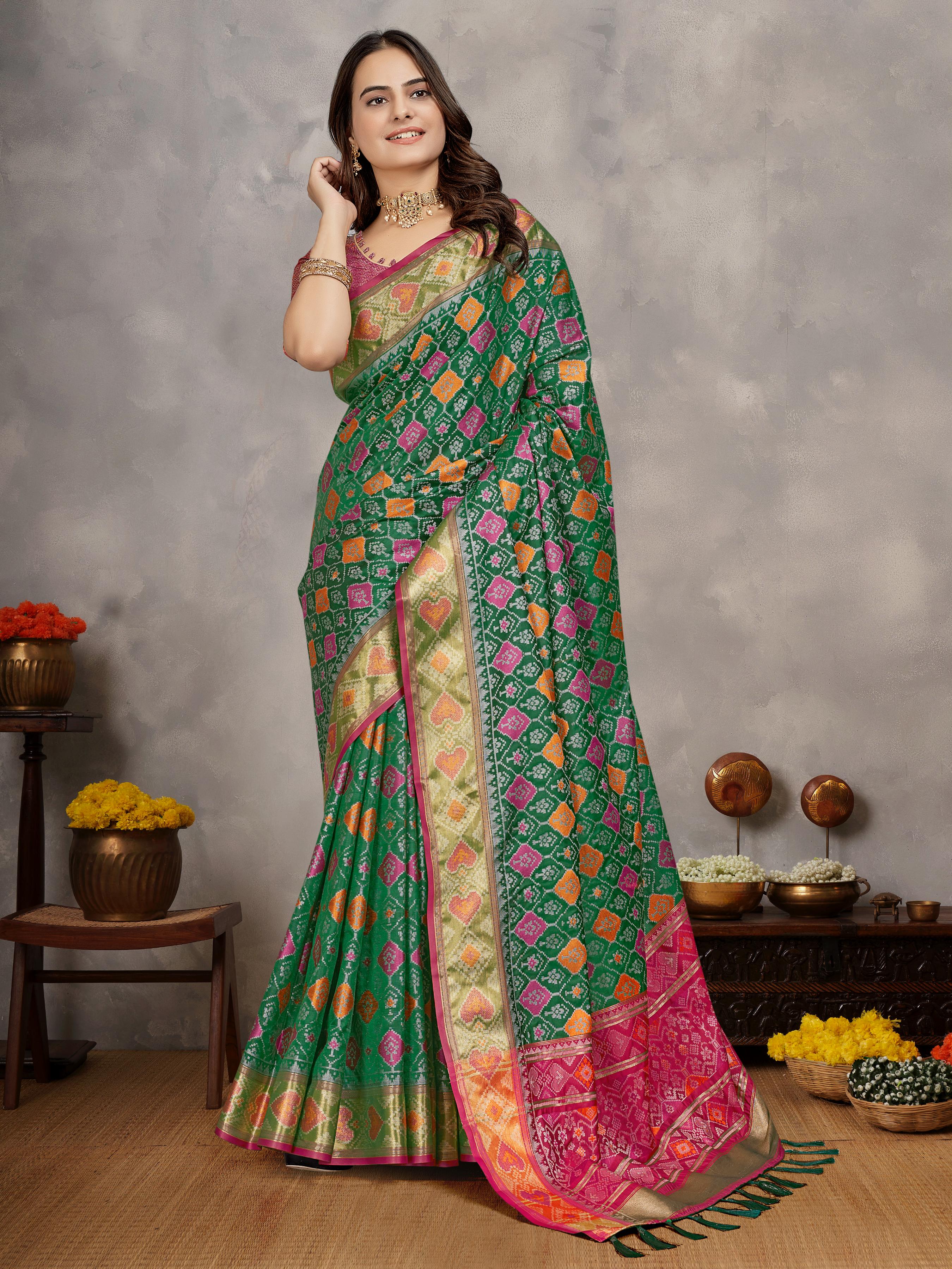 Lekha VC Maya Ikkat Patola Silk Zari Weaving Border Saree Collection