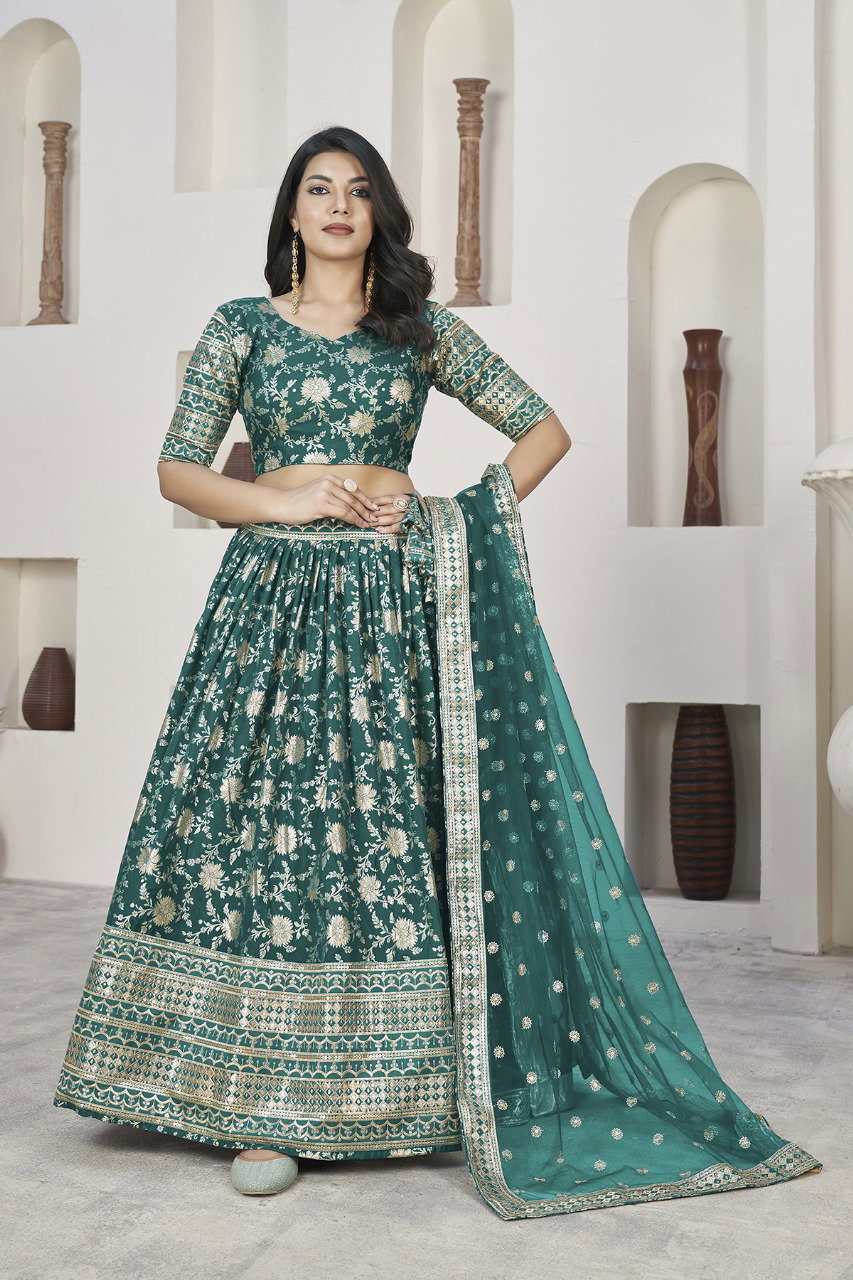 Aawiya Aalisha Vol 1 1020 Rama Dola Jacquard Zari Sequins Embroidery Lehenga Choli