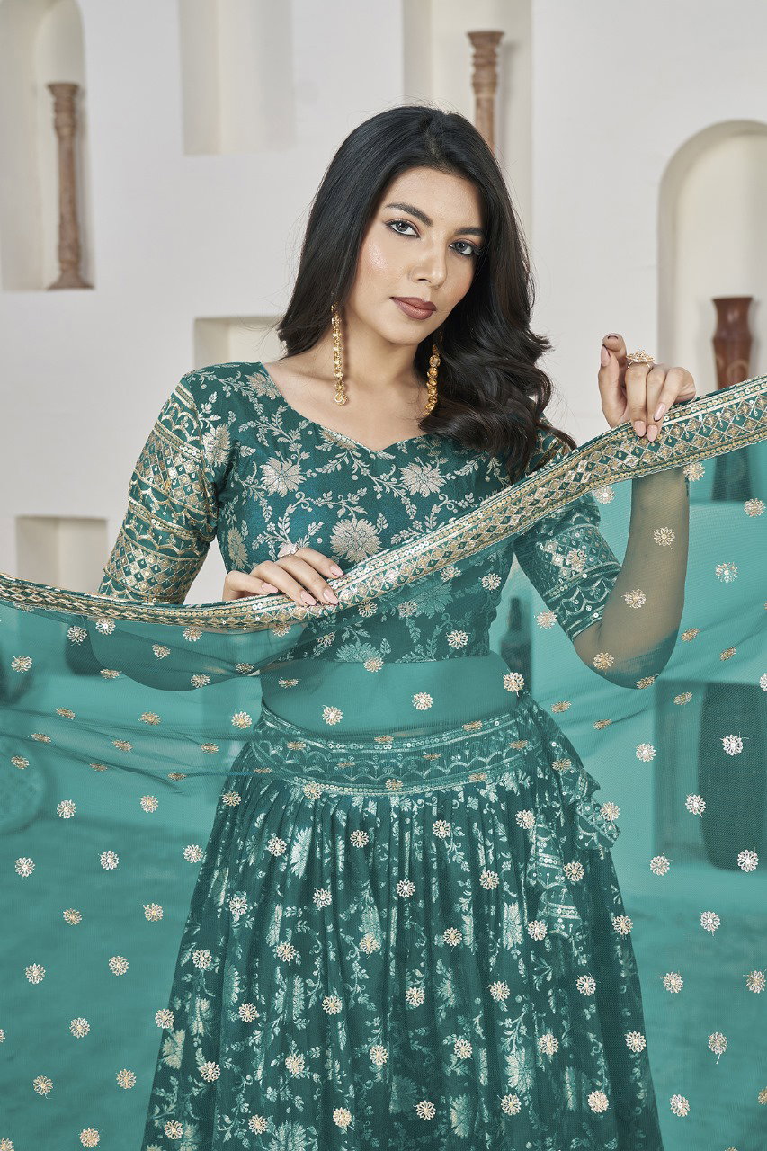 Aawiya Aalisha Vol 1 1020 Rama Dola Jacquard Zari Sequins Embroidery Lehenga Choli