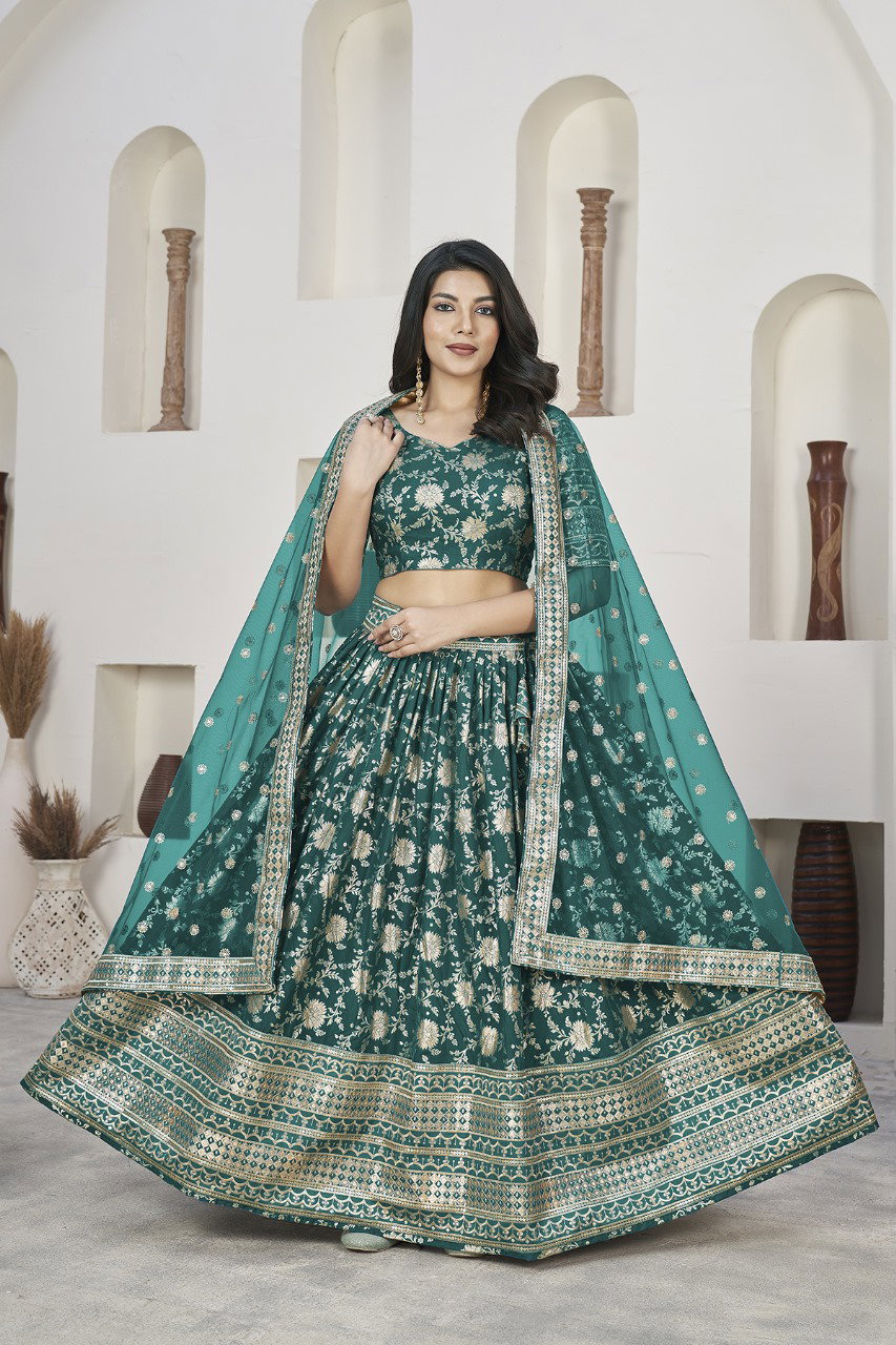 Aawiya Aalisha Vol 1 1020 Rama Dola Jacquard Zari Sequins Embroidery Lehenga Choli