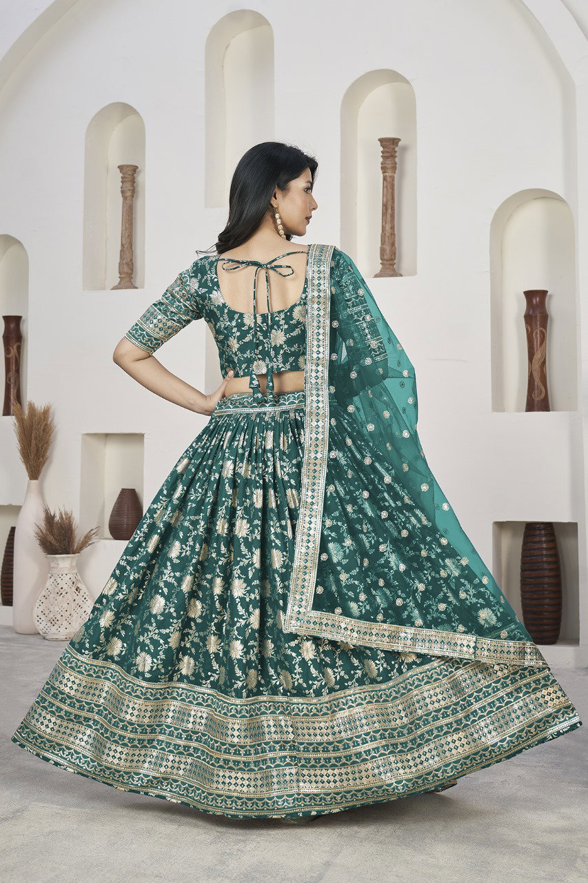Aawiya Aalisha Vol 1 1020 Rama Dola Jacquard Zari Sequins Embroidery Lehenga Choli