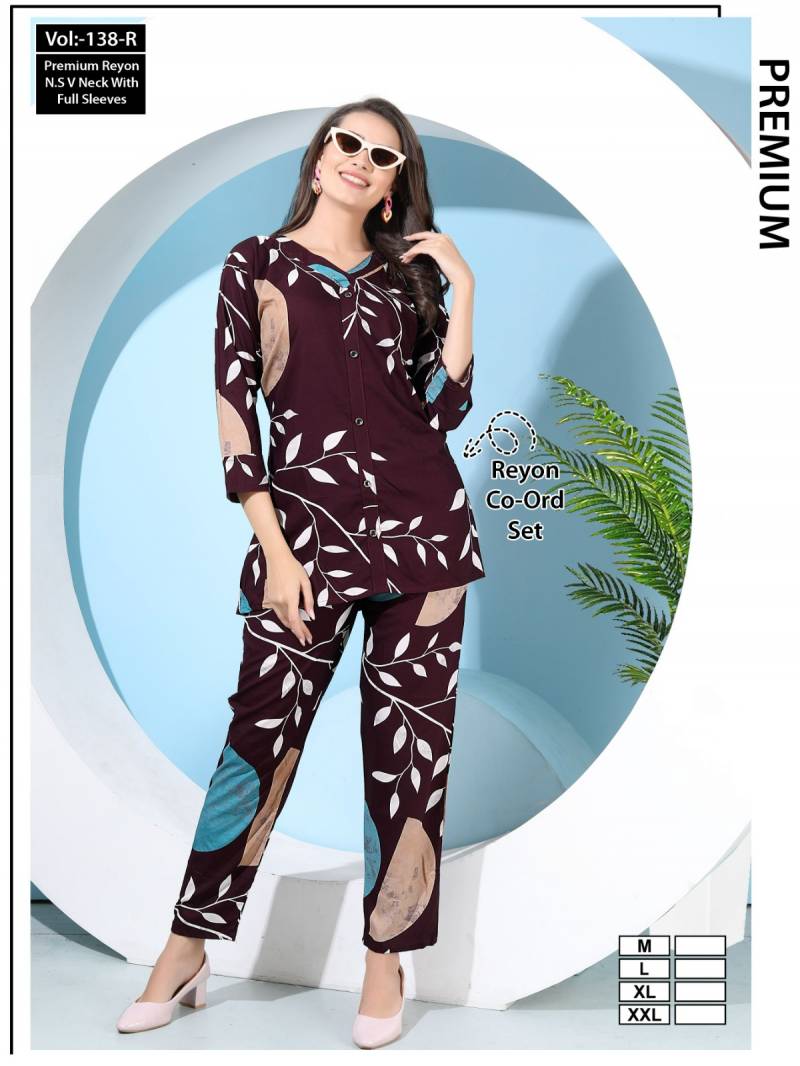 Summer Special Cord Set Vol Jc 138 R Rayon Printed Night Suits Collection
