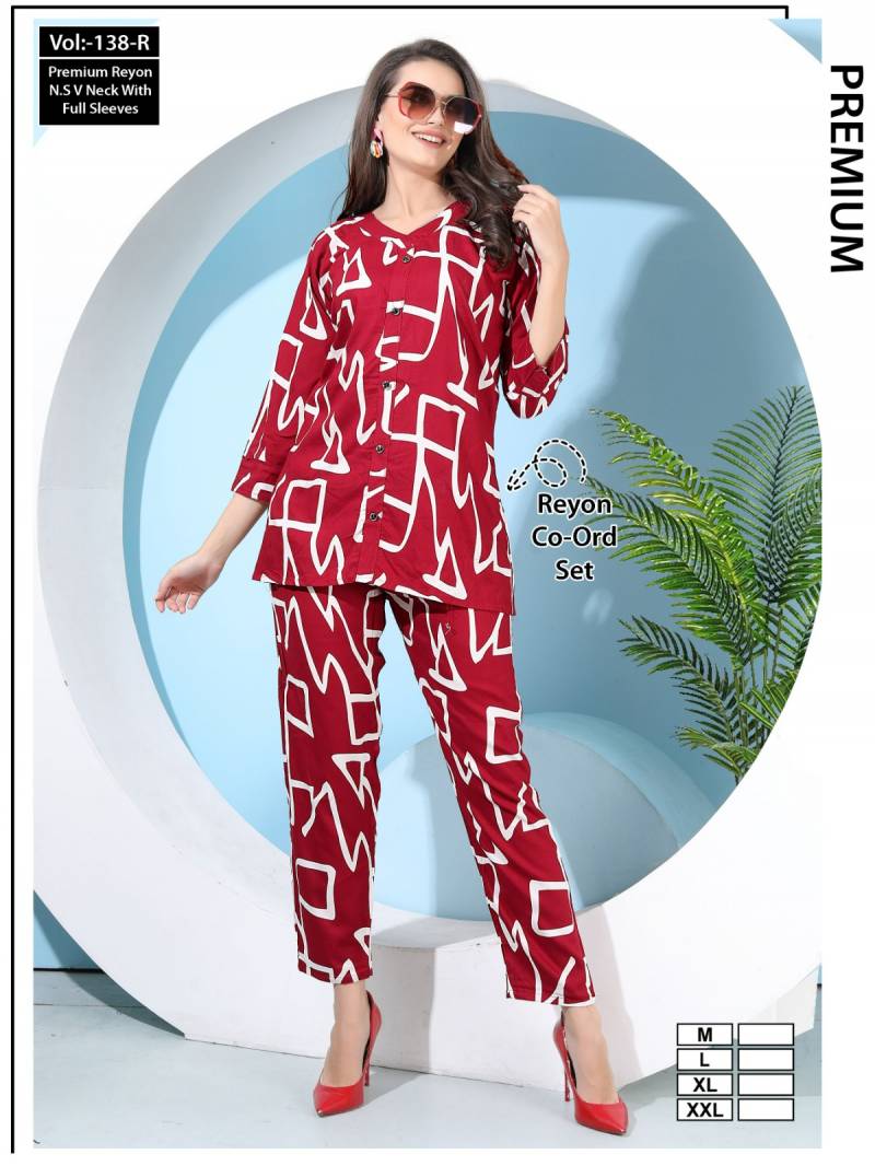 Summer Special Cord Set Vol Jc 138 R Rayon Printed Night Suits Collection