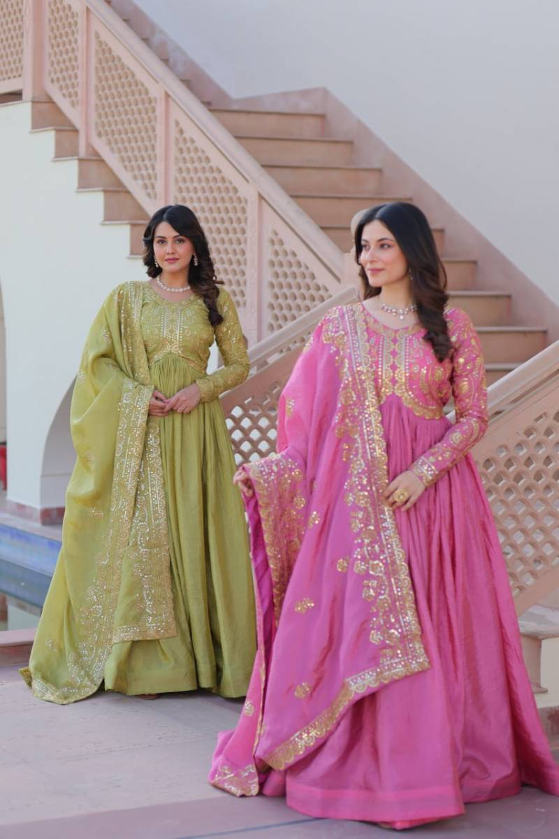 Kiara Vol 1 Festive Wear Gold Crush Embroidered Gown With Dupatta