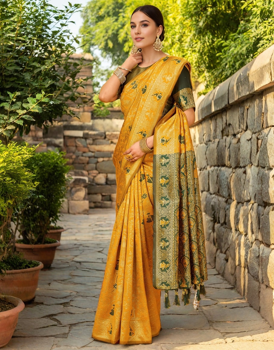 Meera 287 Party Wear Zari Weaving Worked Paithani Silk Saree with Un Stitched Blouse