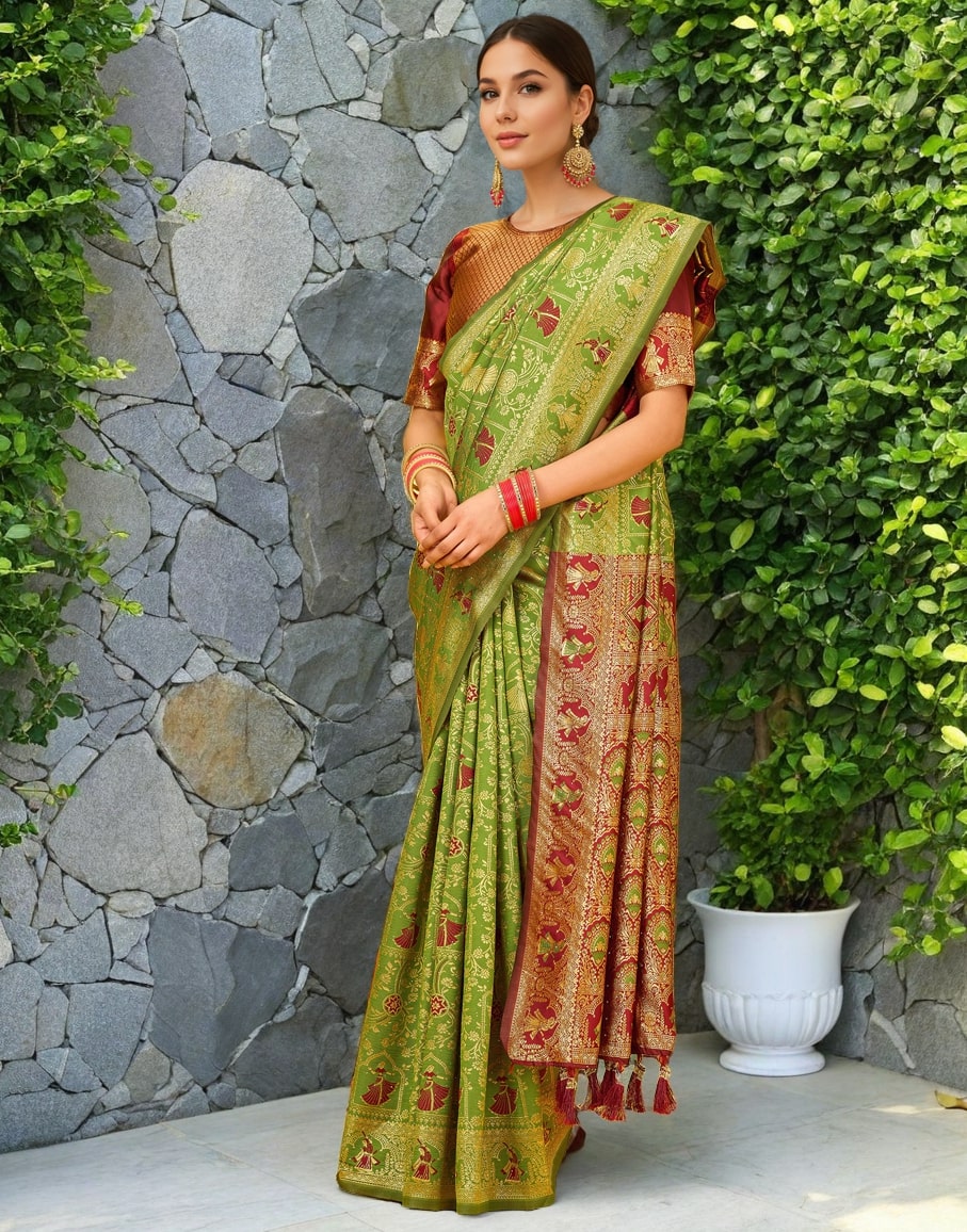Meera 287 Party Wear Zari Weaving Worked Paithani Silk Saree with Un Stitched Blouse