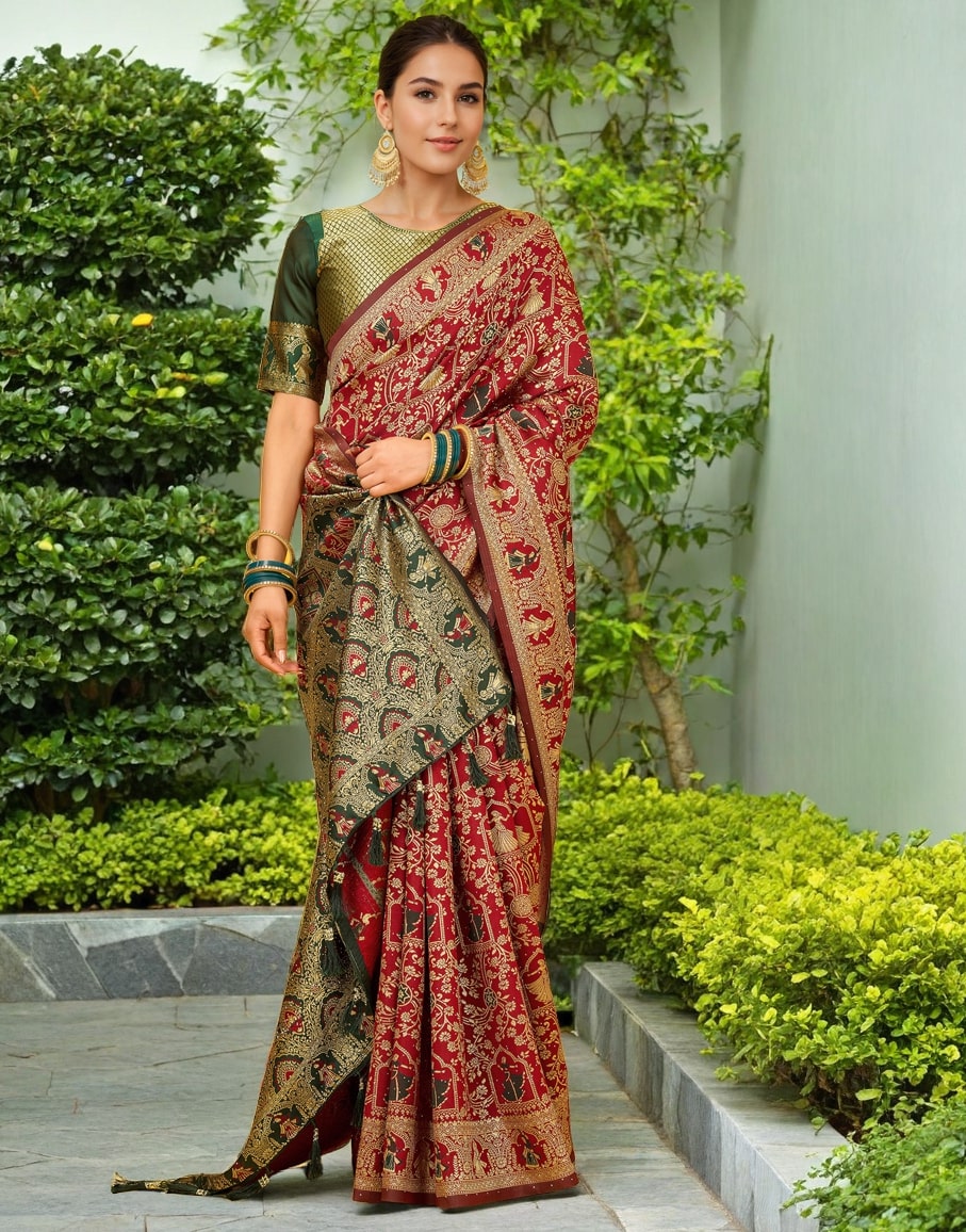 Meera 287 Party Wear Zari Weaving Worked Paithani Silk Saree with Un Stitched Blouse