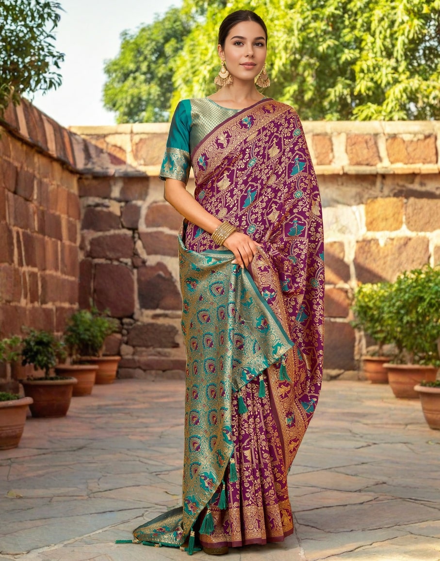 Meera 287 Party Wear Zari Weaving Worked Paithani Silk Saree with Un Stitched Blouse