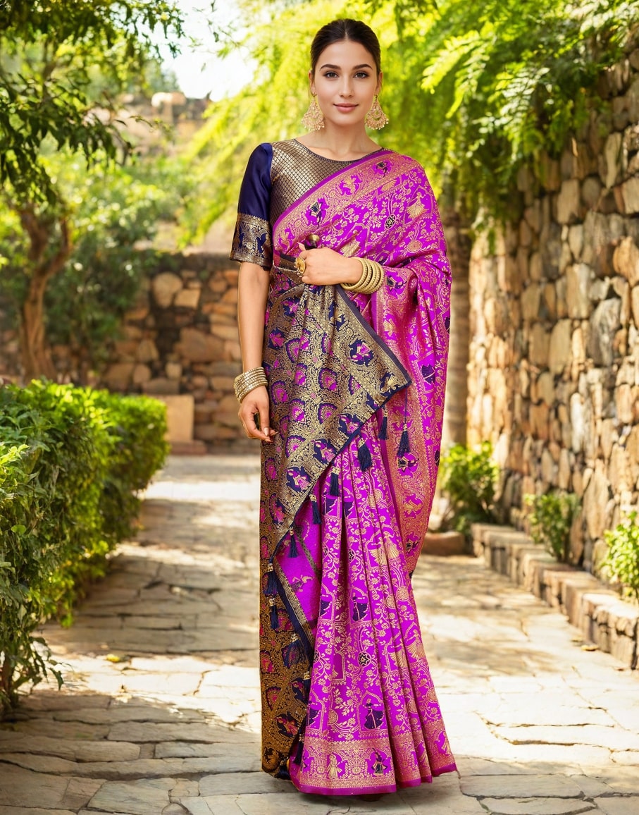 Meera 287 Party Wear Zari Weaving Worked Paithani Silk Saree with Un Stitched Blouse