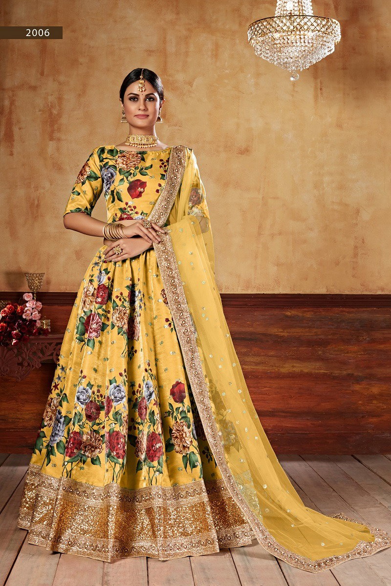Aawiya Lishvaa Vol 1 SKU 2006 Yellow Art Silk Festive Wear Lehenga Choli