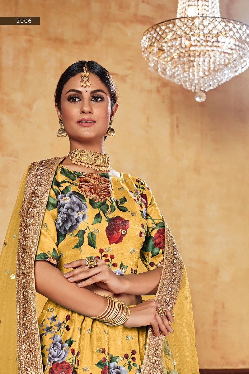Aawiya Lishvaa Vol 1 SKU 2006 Yellow Art Silk Festive Wear Lehenga Choli