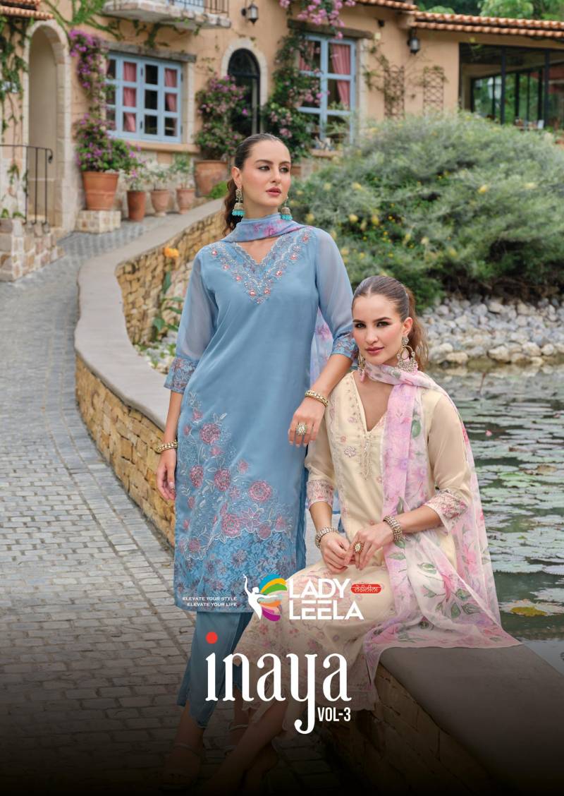 Lady Leela Inaya Vol 3 Organza Kurti Pant With Dupatta