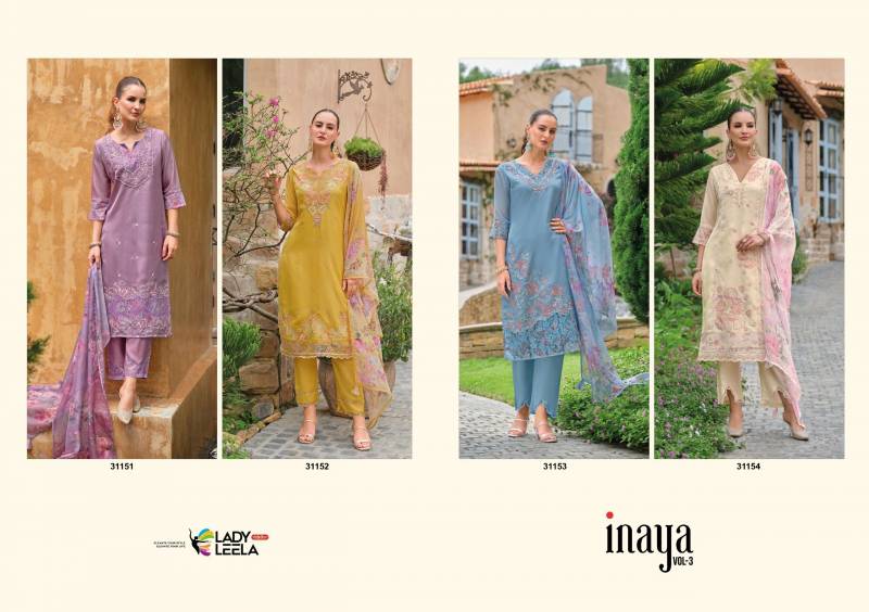 Lady Leela Inaya Vol 3 Organza Kurti Pant With Dupatta