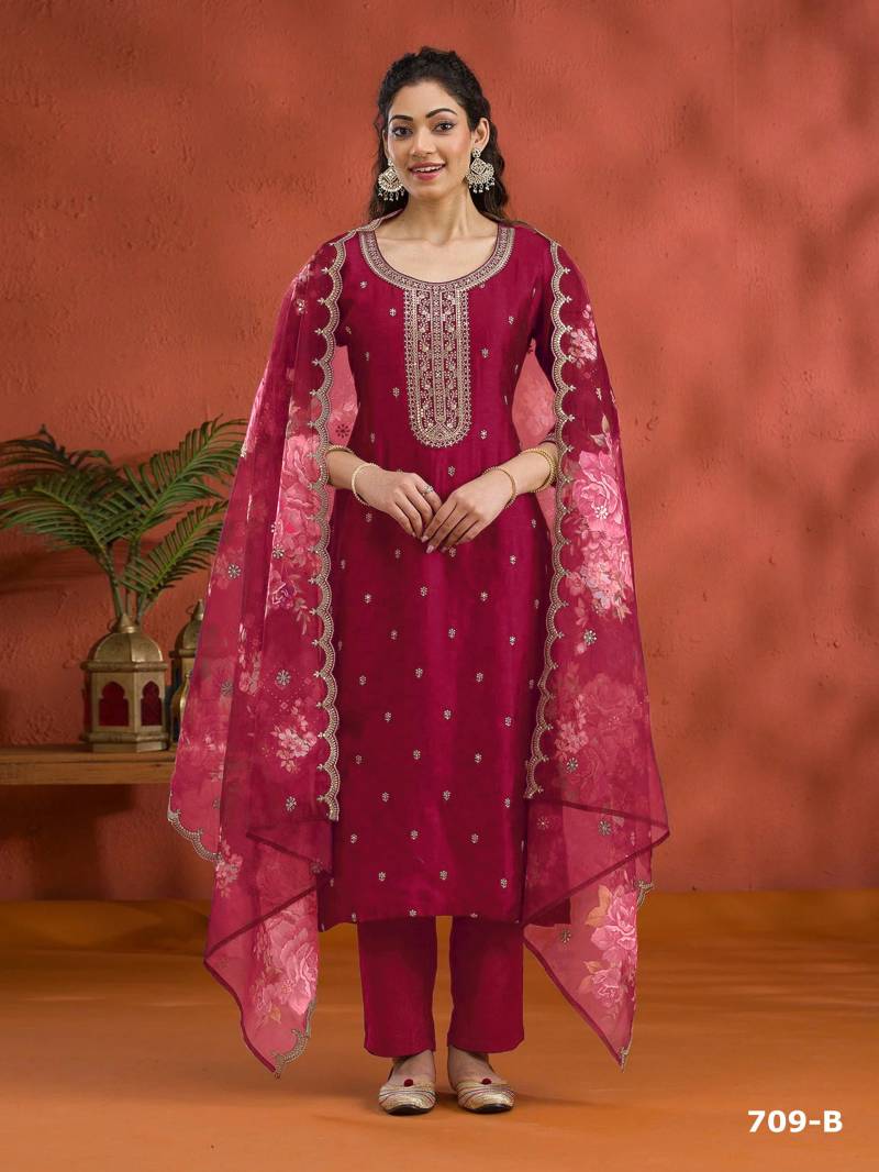 Kanak Super Hit 709 A To F Vichitra Embroidered Salwar Kameez Collection