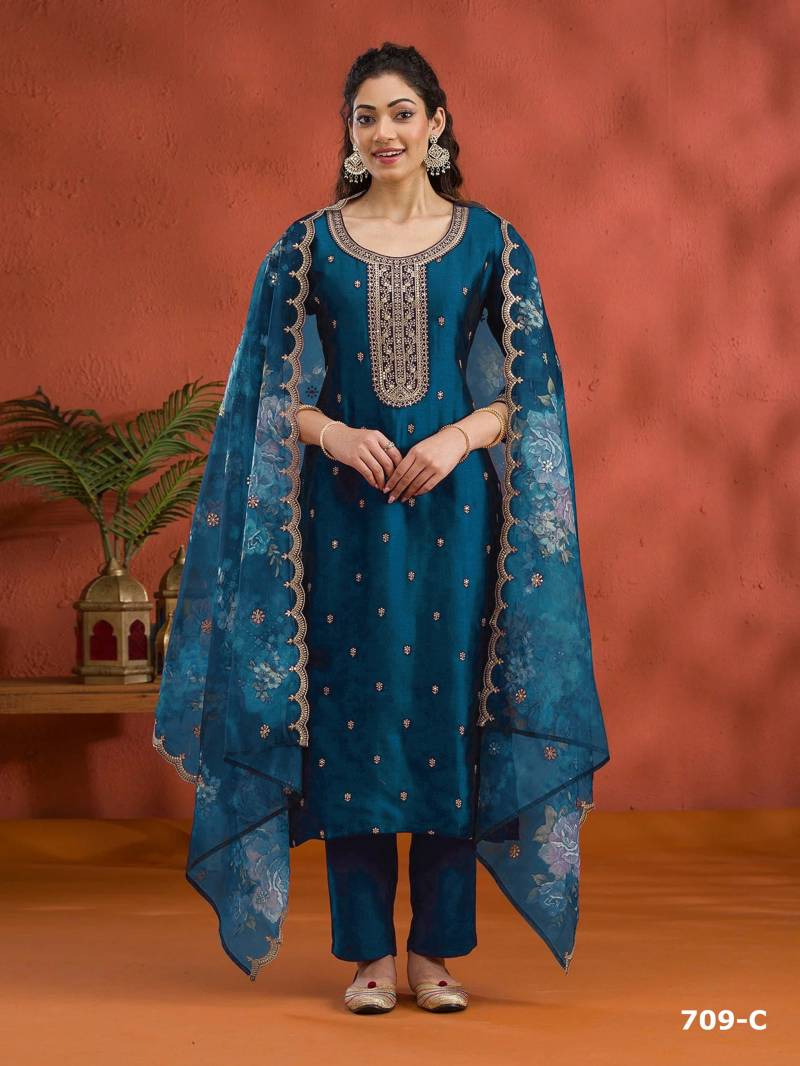 Kanak Super Hit 709 A To F Vichitra Embroidered Salwar Kameez Collection