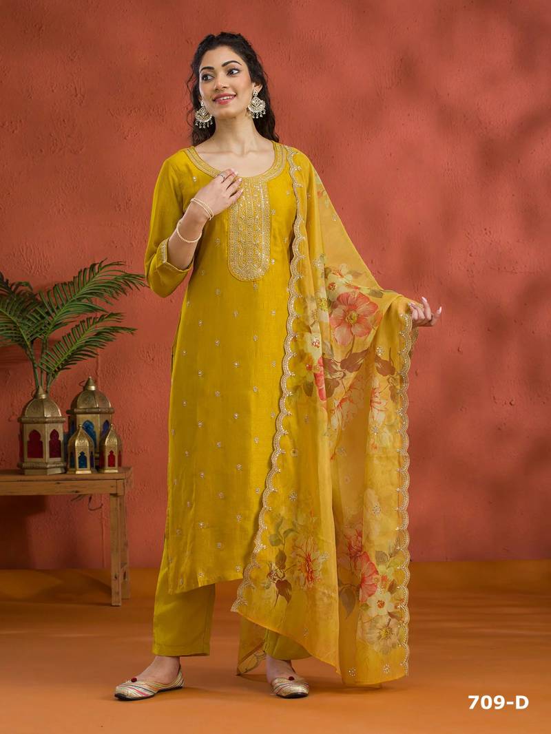 Kanak Super Hit 709 A To F Vichitra Embroidered Salwar Kameez Collection