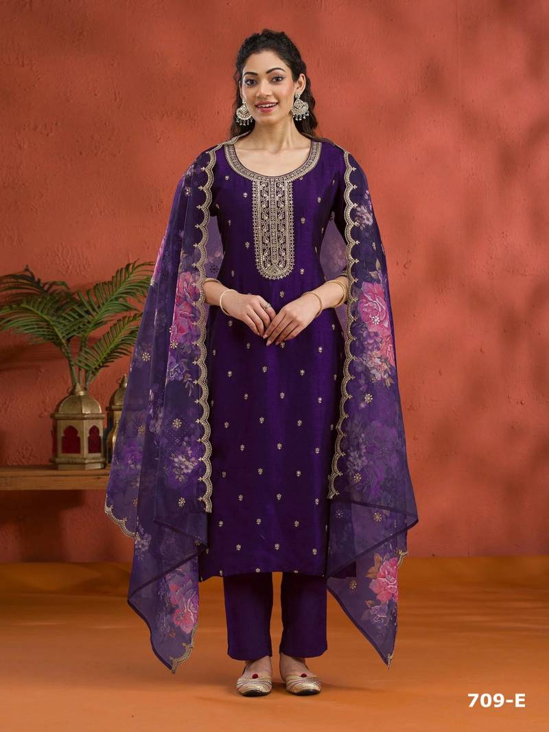 Kanak Super Hit 709 A To F Vichitra Embroidered Salwar Kameez Collection