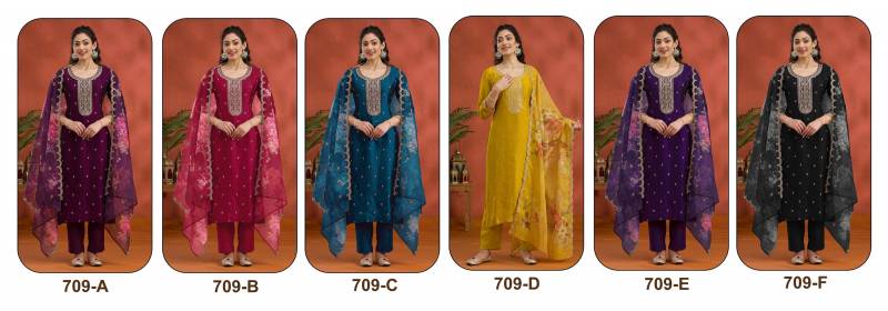 Kanak Super Hit 709 A To F Vichitra Embroidered Salwar Kameez Collection