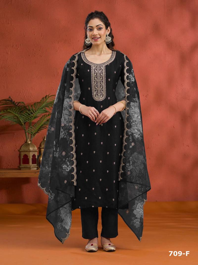 Kanak Super Hit 709 A To F Vichitra Embroidered Salwar Kameez Collection
