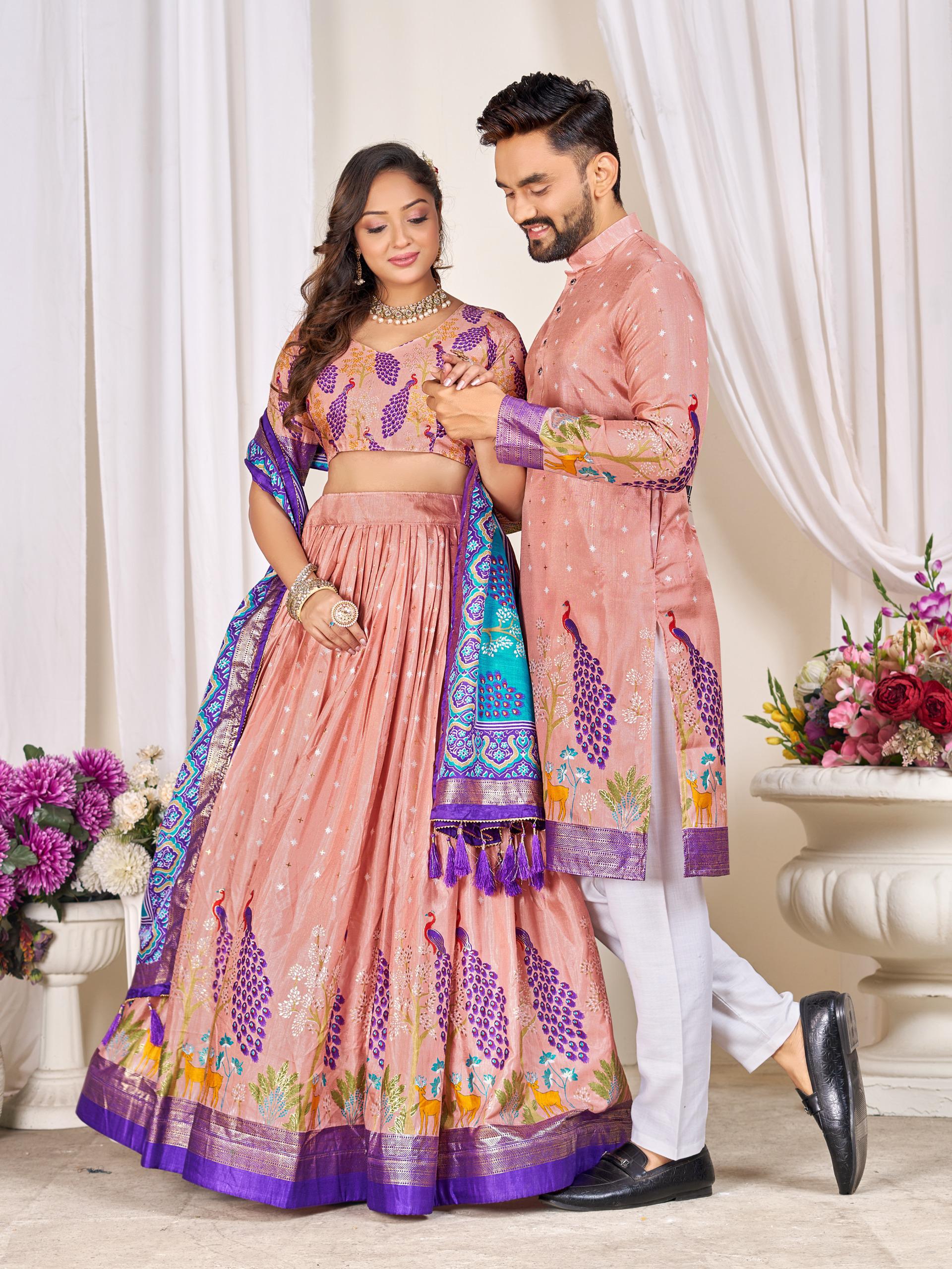 Scmd Love Birds Couple Combo Mens Kurta And Women Lehenga