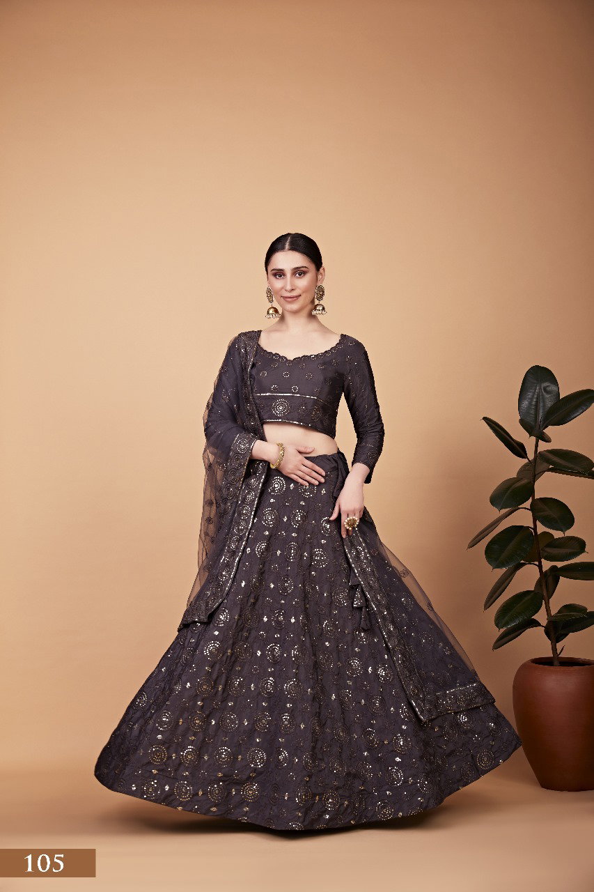 Aawiya Nayra Vol 1 SKU 105 Grey Tebi Silk Sequins Embroidery Lehenga Choli