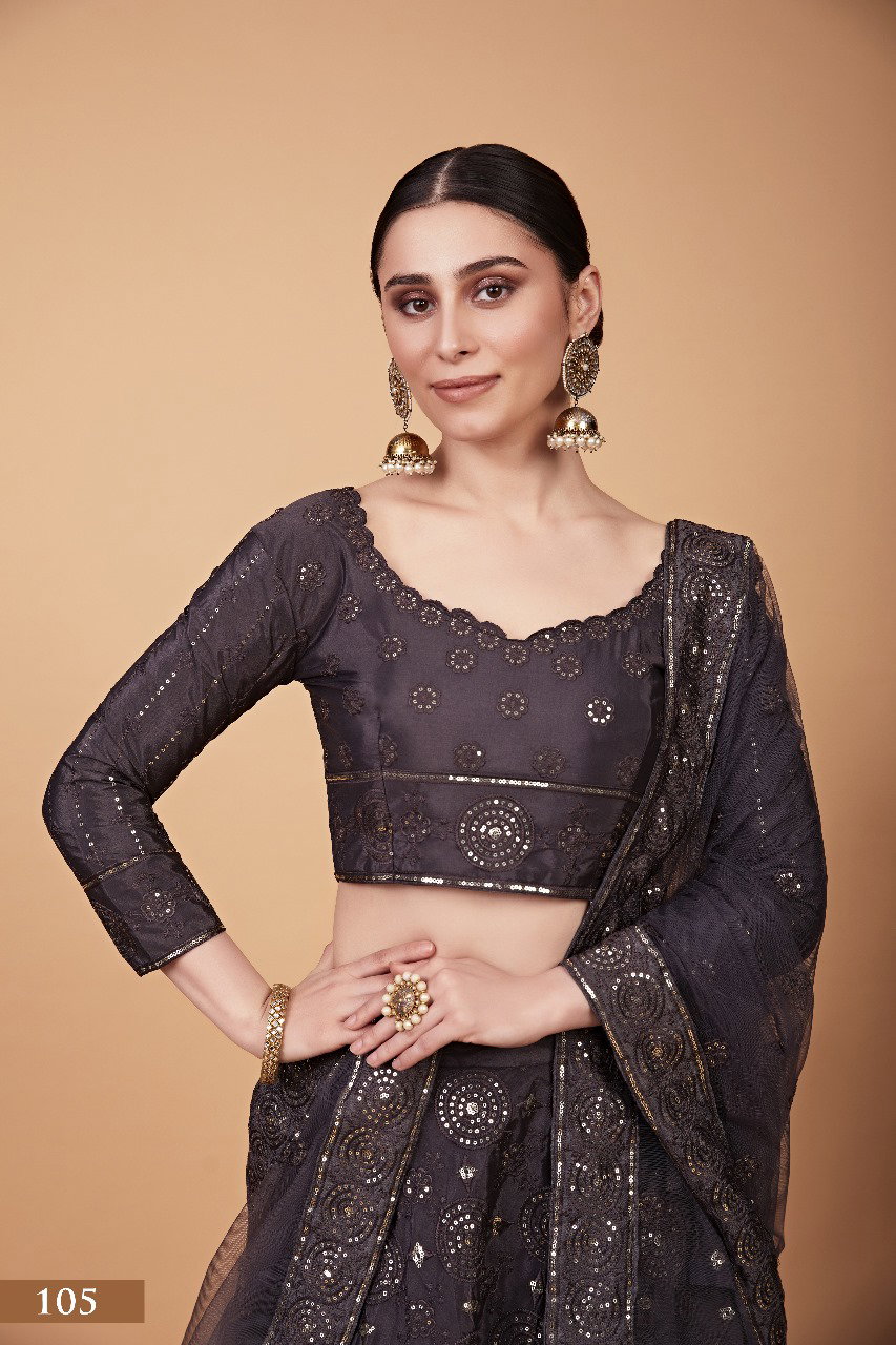 Aawiya Nayra Vol 1 SKU 105 Grey Tebi Silk Sequins Embroidery Lehenga Choli