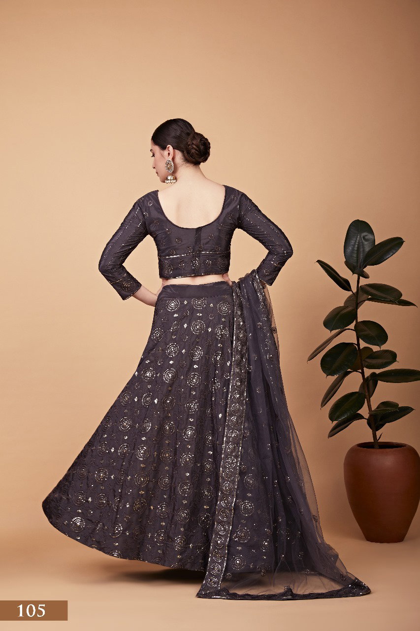 Aawiya Nayra Vol 1 SKU 105 Grey Tebi Silk Sequins Embroidery Lehenga Choli